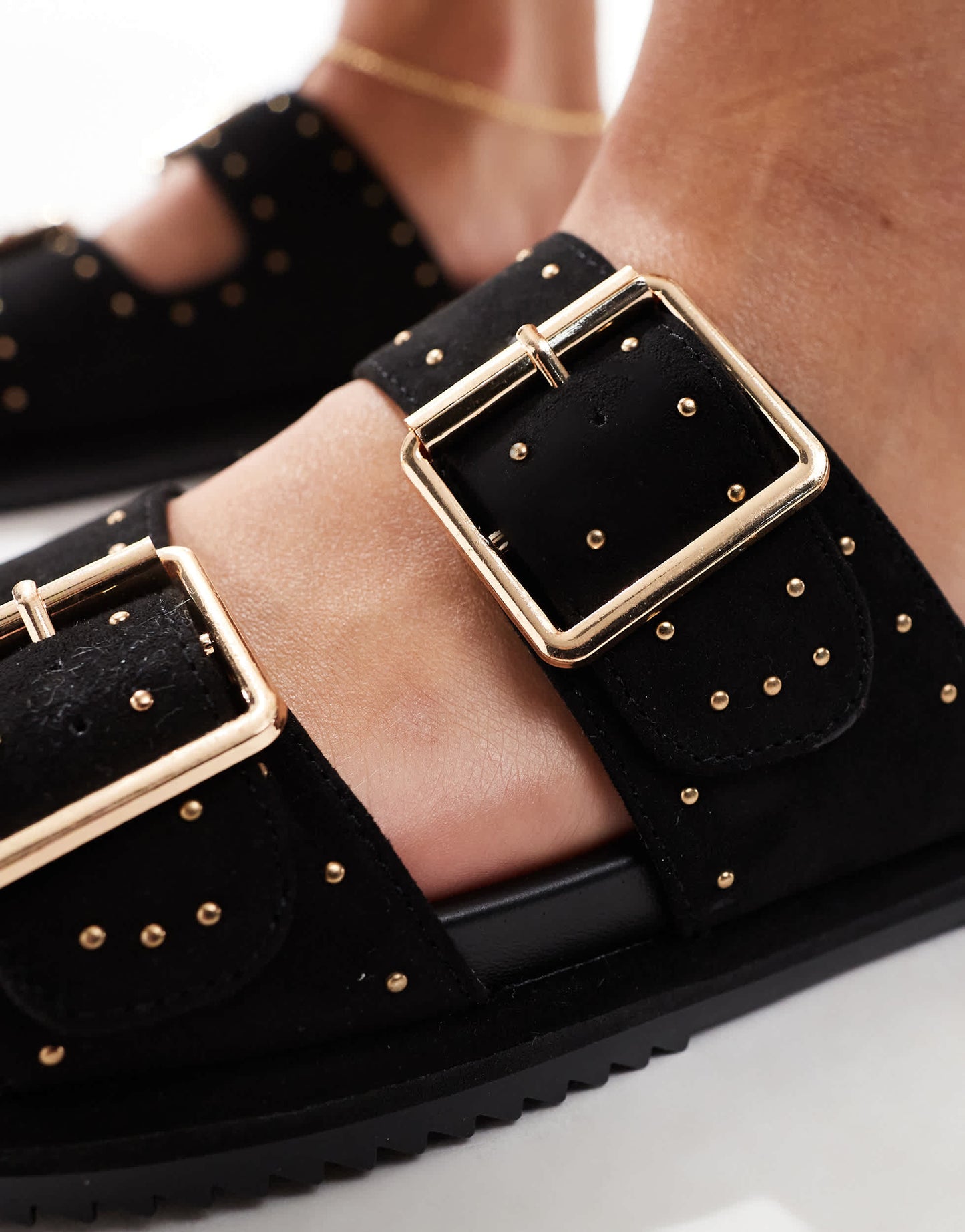 New Look chunky double strap flat sandal with studs in black