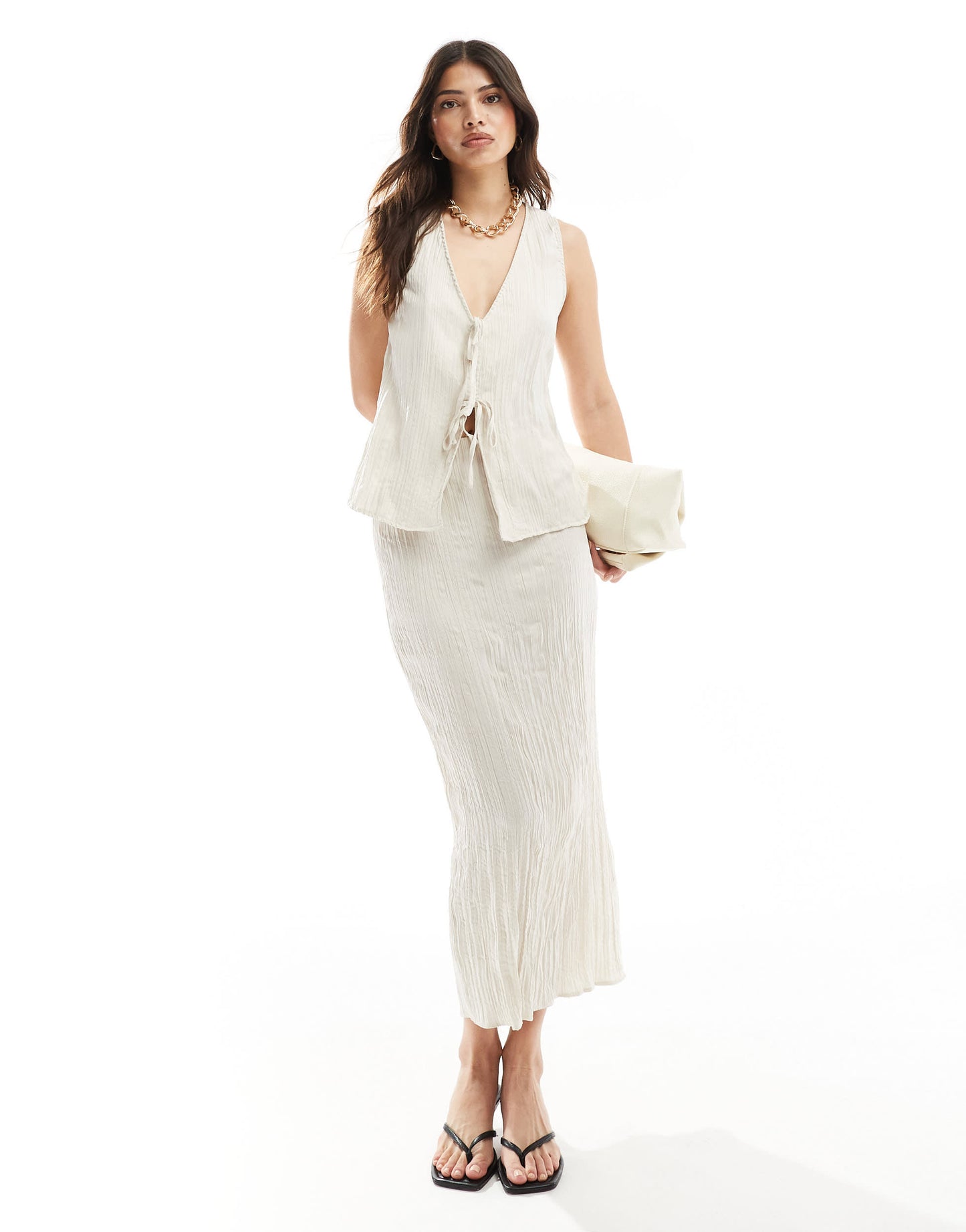 New Look co-ord crinkle midaxi skirt in cream