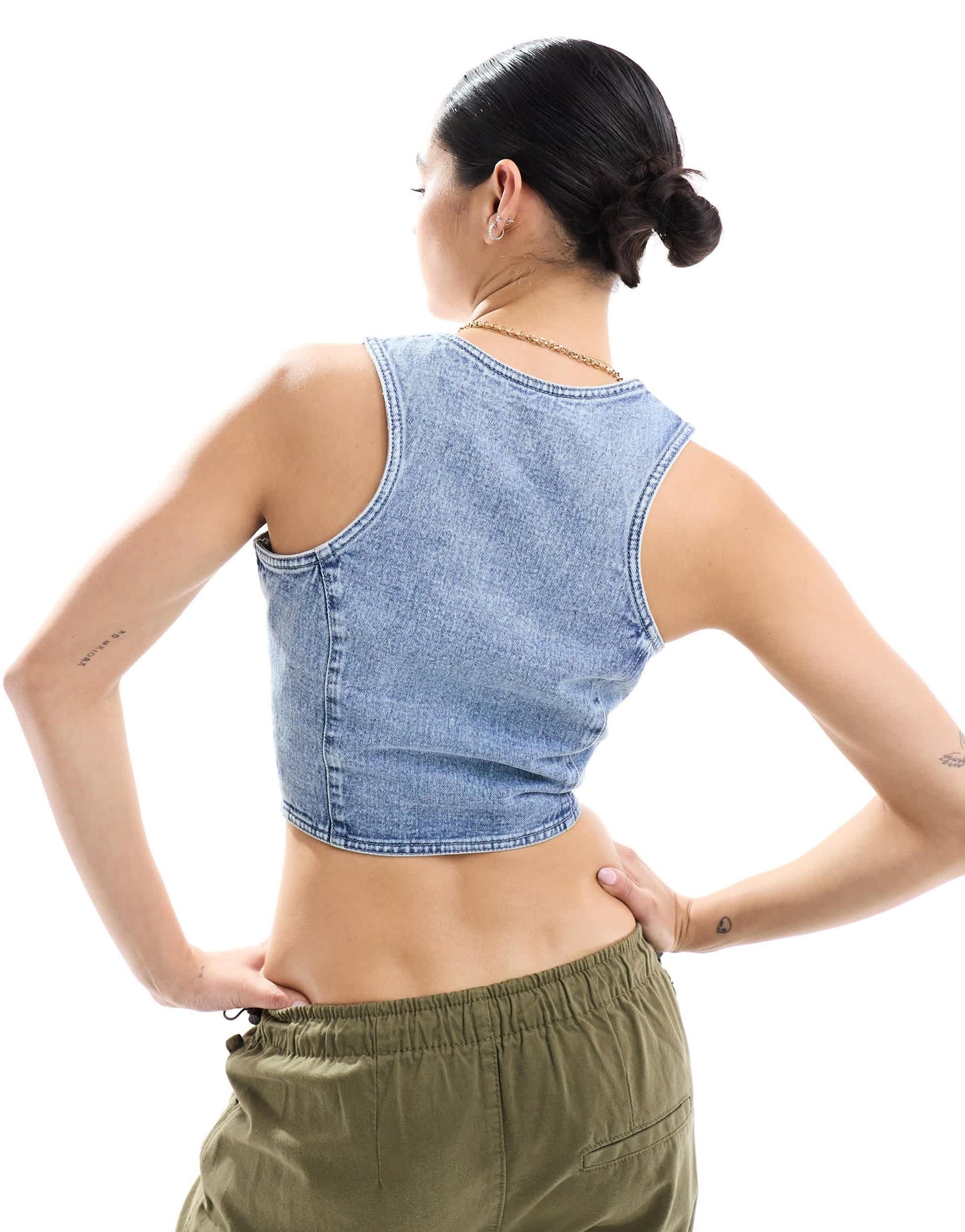 Miss Selfridge crop waistcoat in blue wash