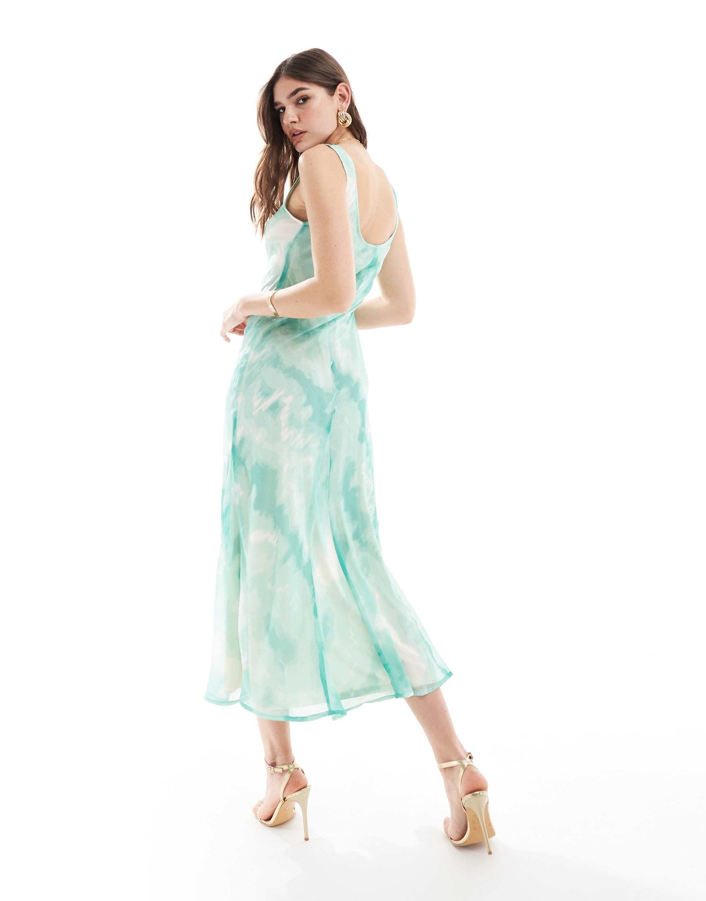 ASOS DESIGN chiffon scoop neck midi slip dress in tie-dye print