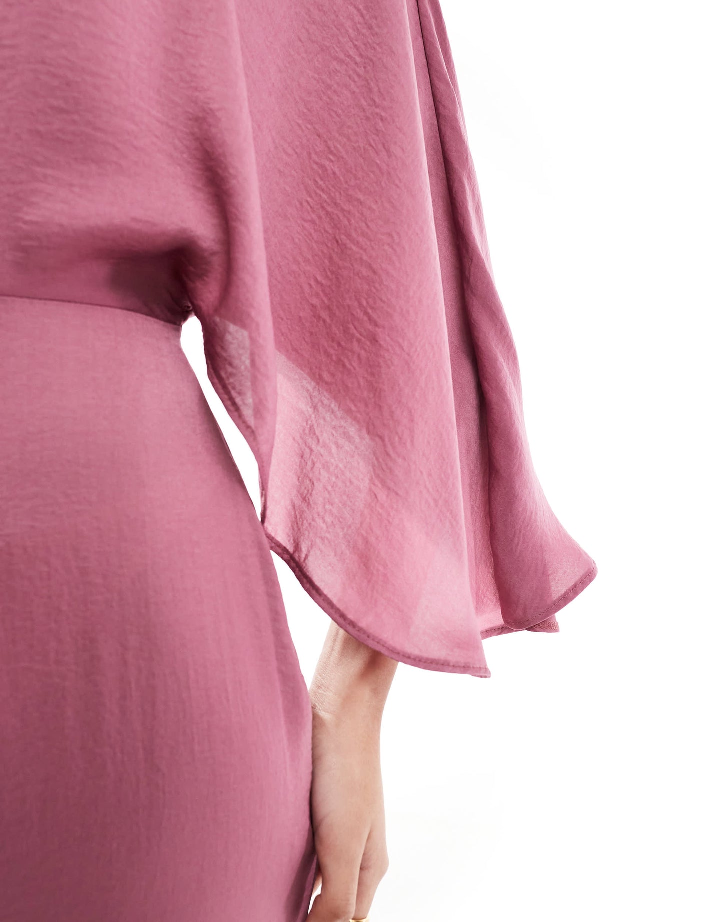 ASOS DESIGN satin flutter sleeve asymmetric hem midi dress in plum