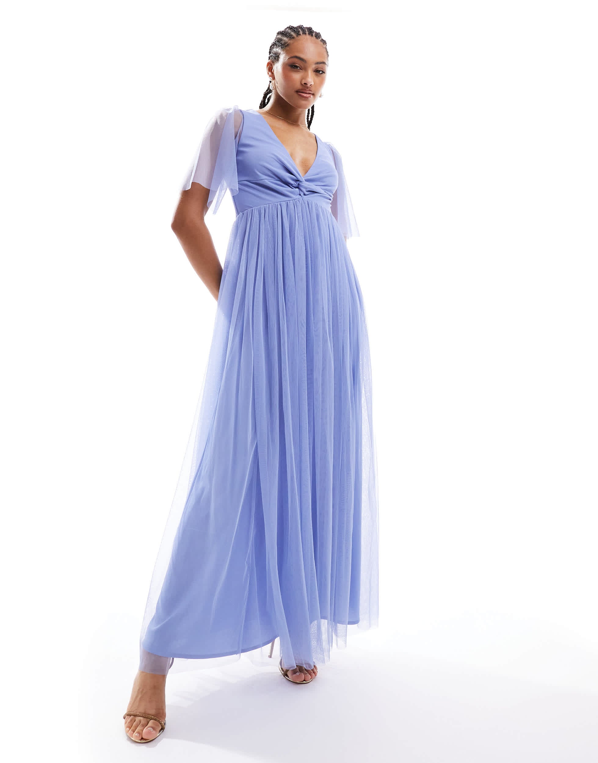Anaya twist tulle maxi dress in soft blue – ASOS Sample Sale