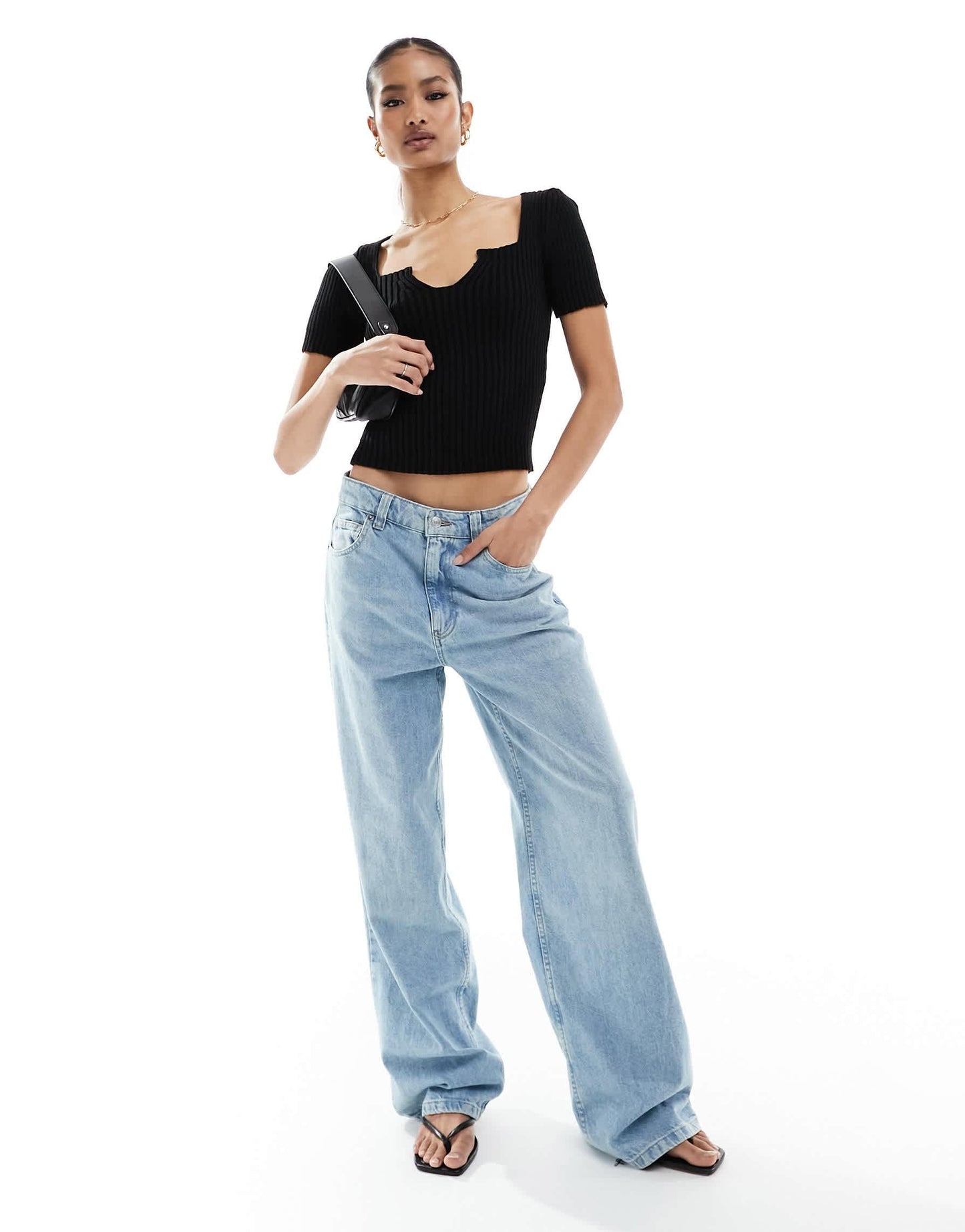 Fashionkilla knitted v neck top in black