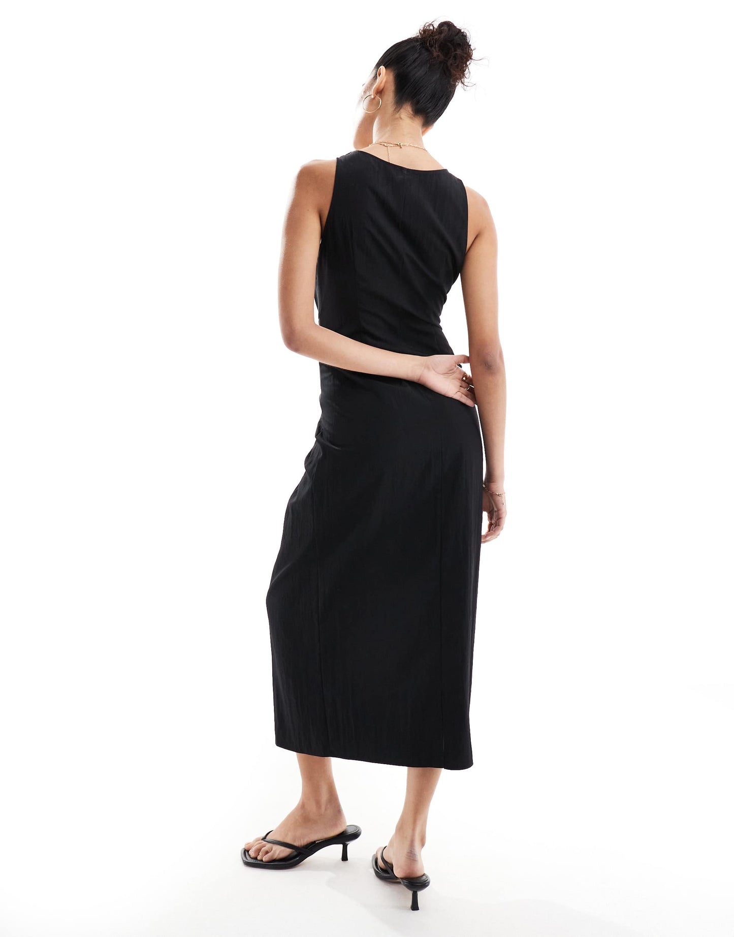ASOS DESIGN scoop neck tie front midi dress in black