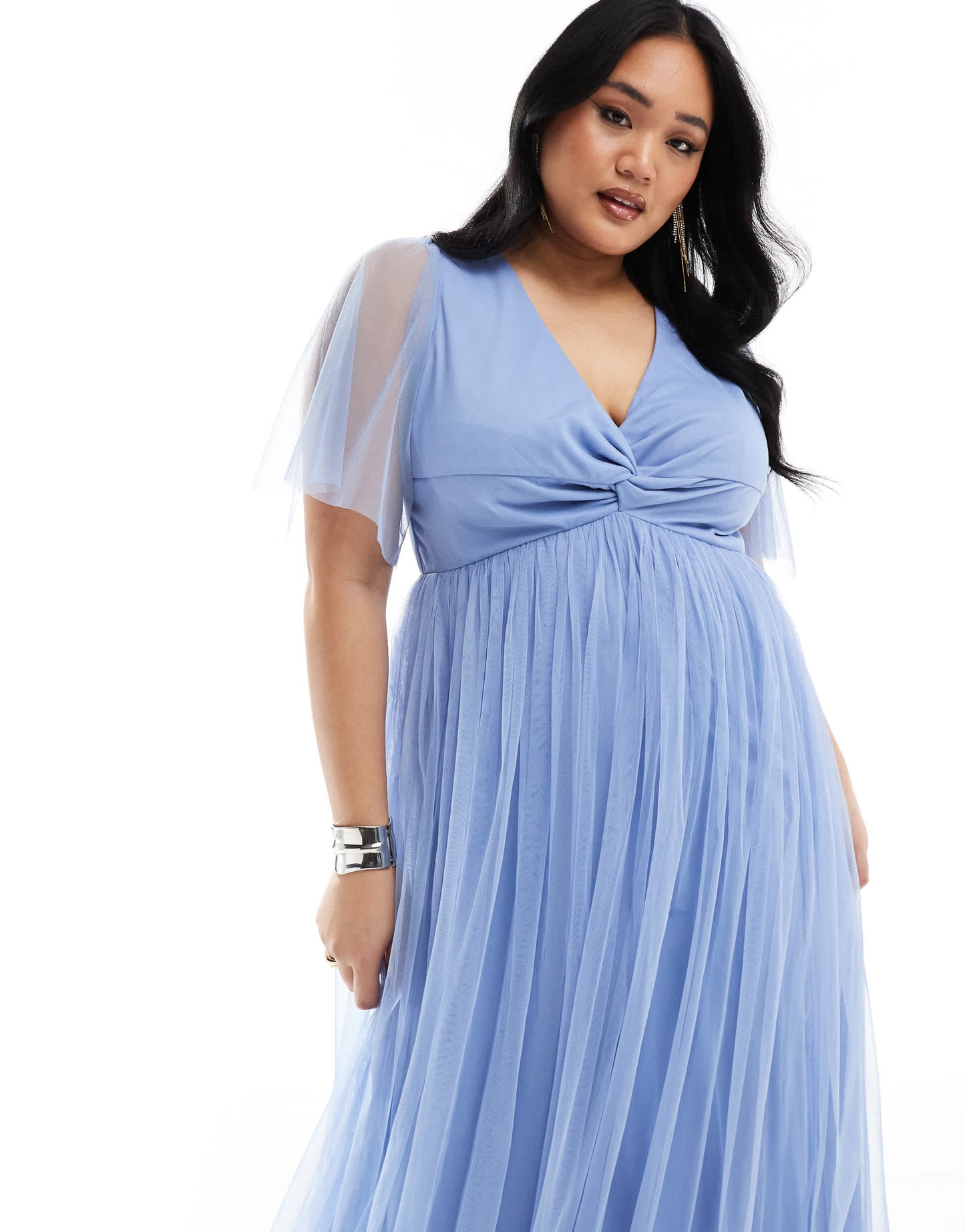 Anaya Plus twist tulle maxi dress in soft blue