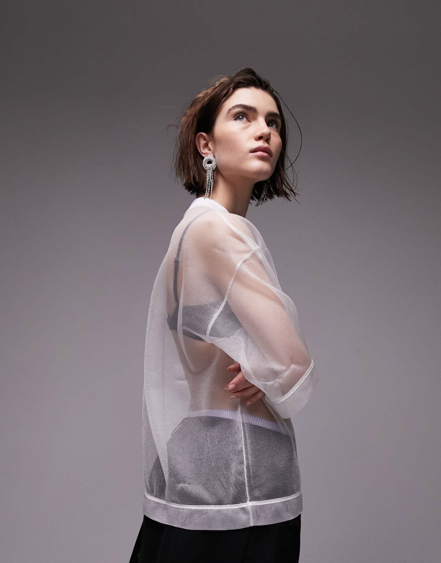 Topshop knitted sheer tee in white