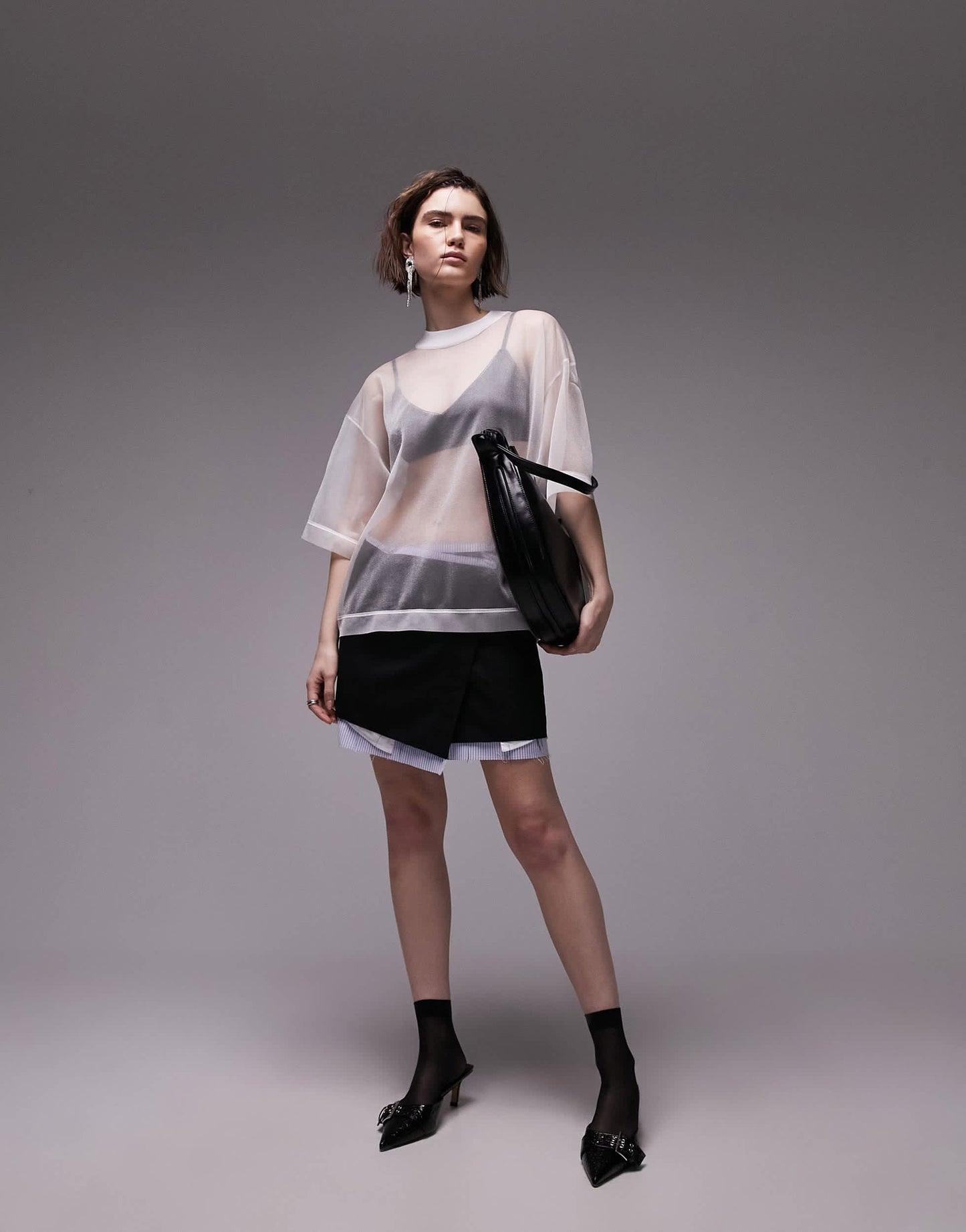 Topshop knitted sheer tee in white