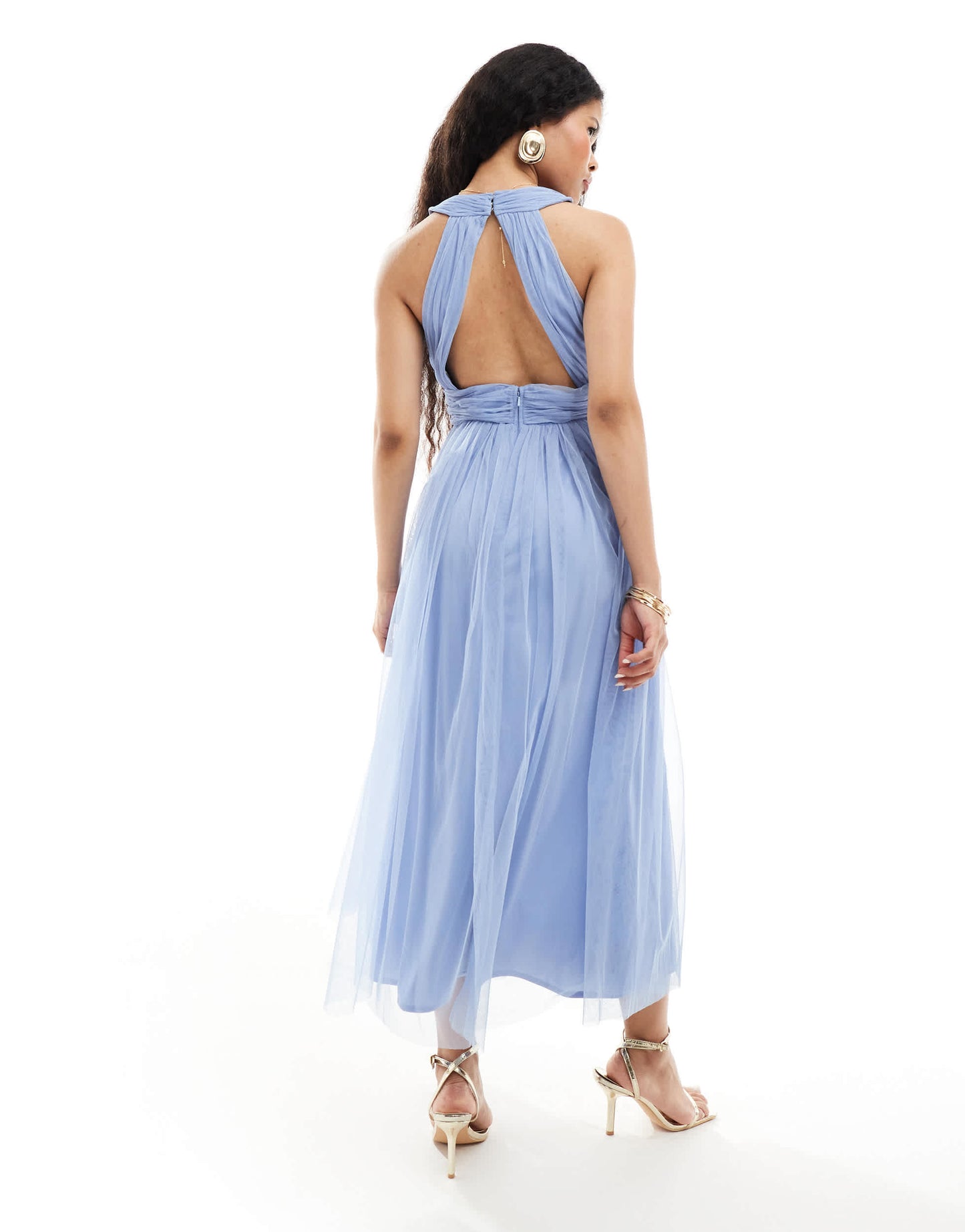 Anaya Petite wrap front open back midaxi dress in soft blue