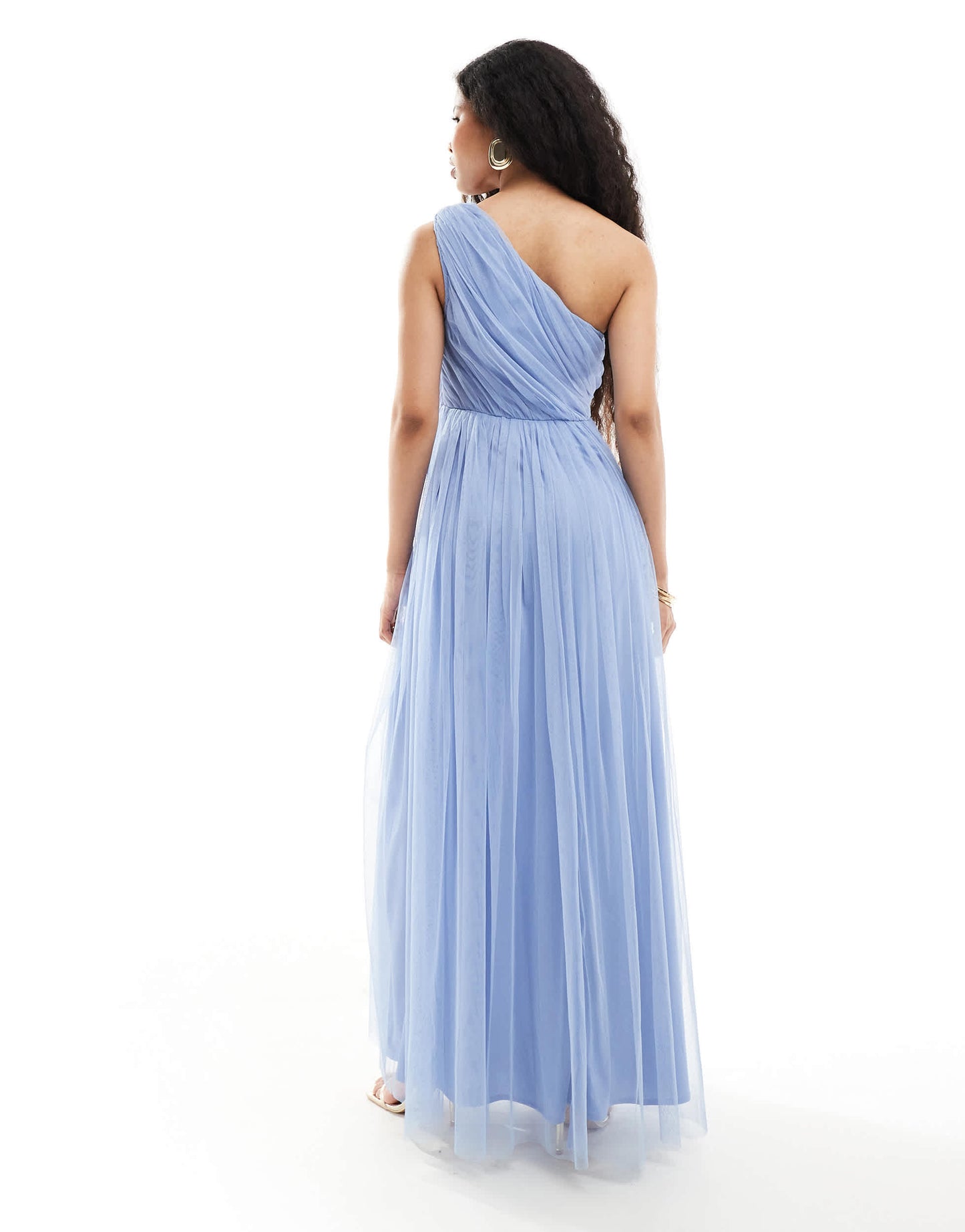 Anaya Petite bridesmaid tulle one shoulder maxi dress in soft blue
