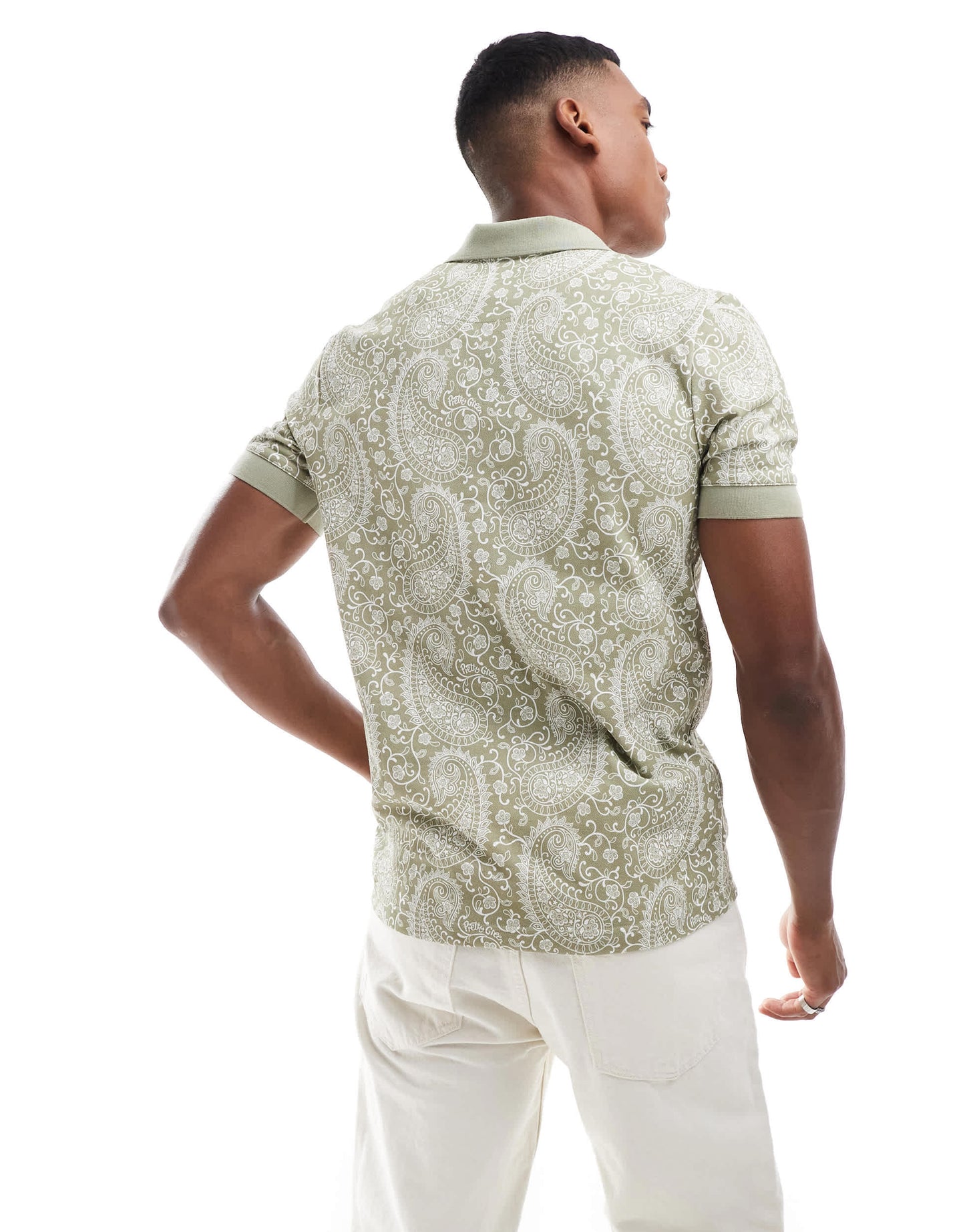 Pretty Green paisley print polo shirt in sage green