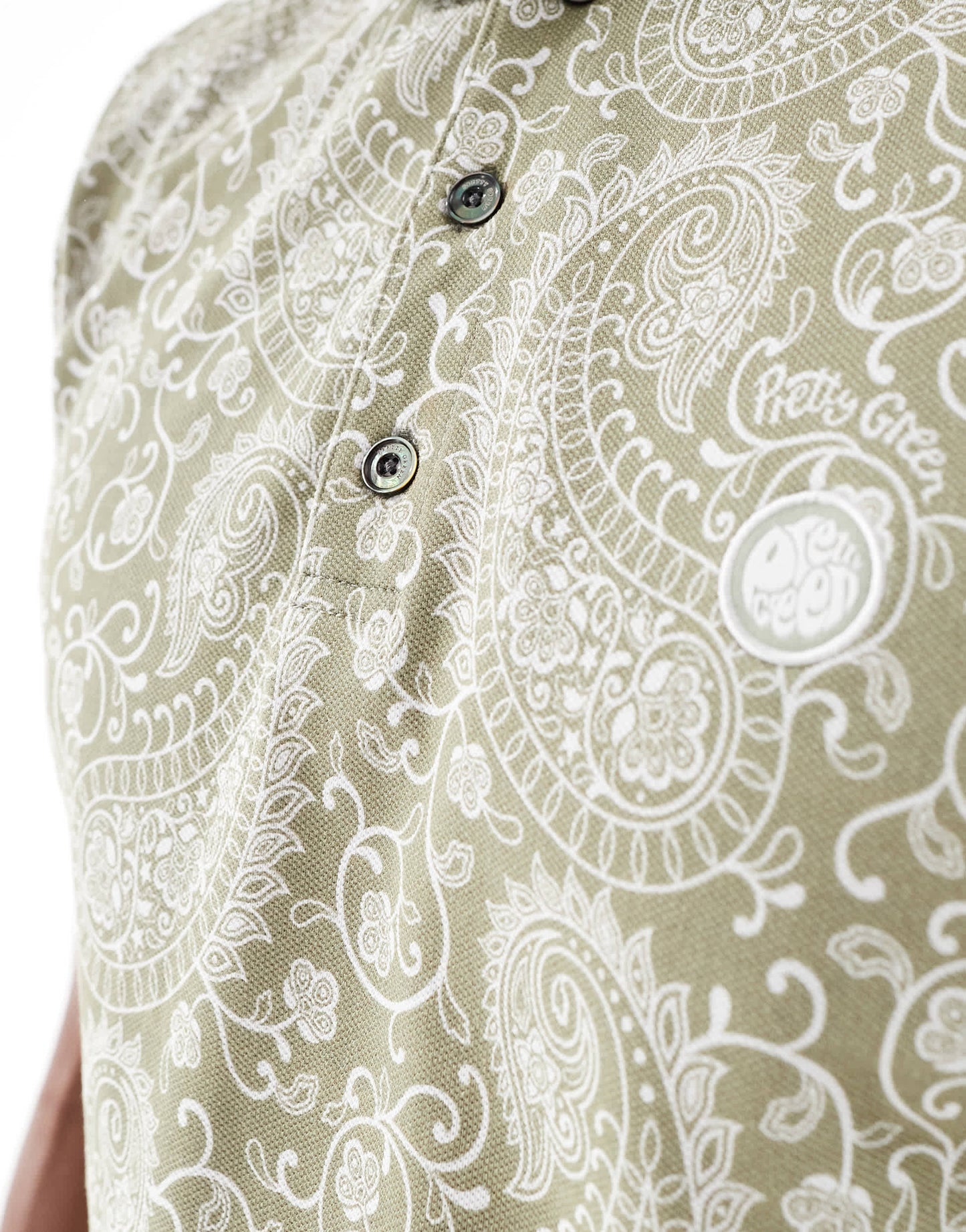 Pretty Green paisley print polo shirt in sage green