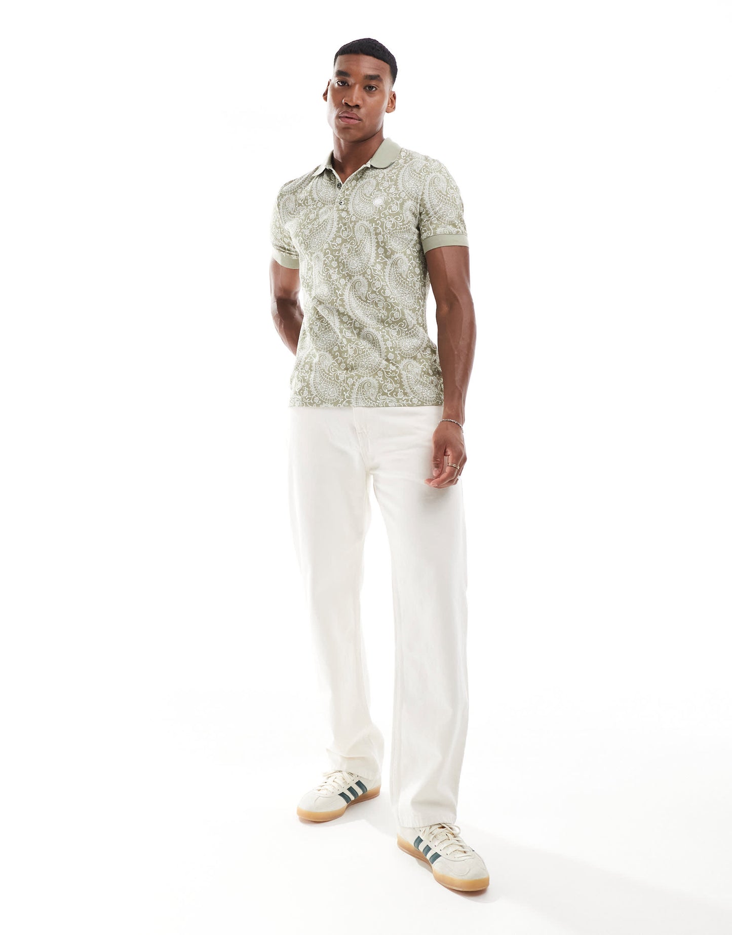 Pretty Green paisley print polo shirt in sage green
