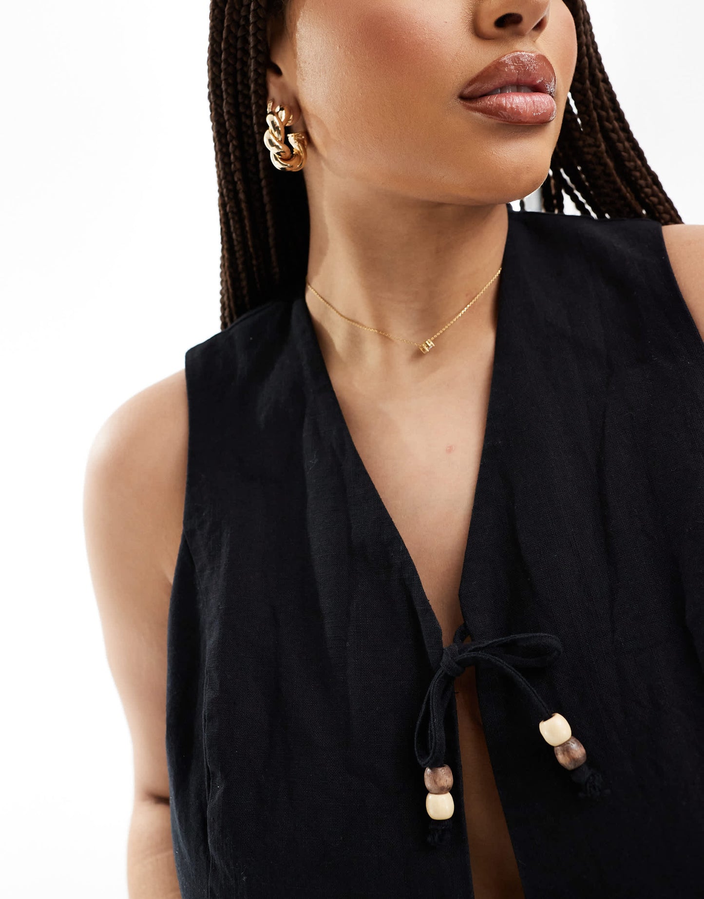 4th & Reckless Plus exclusive beaded tie front waistcoat co-ord in black