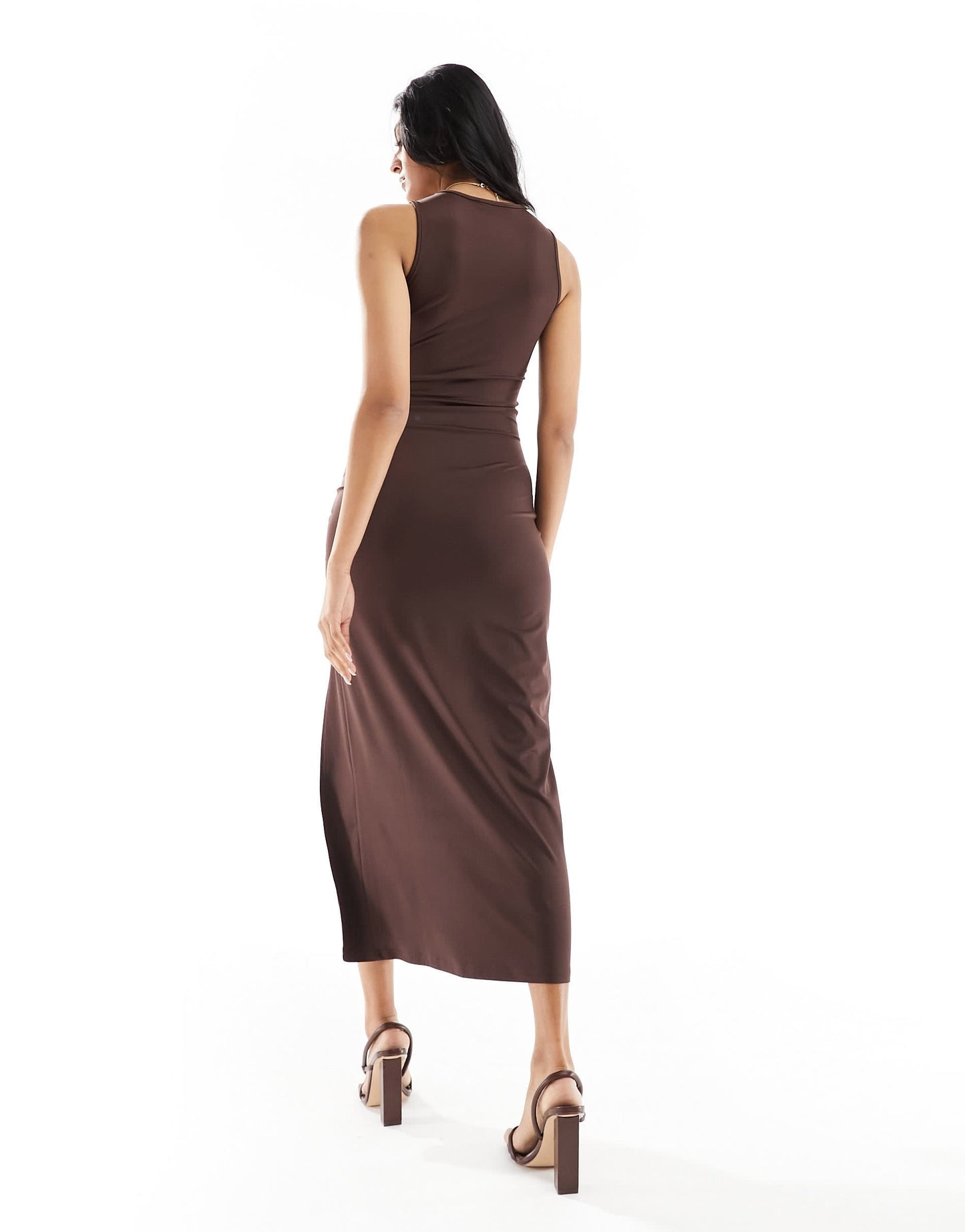 4th & Reckless slinky sleeveless knot side midaxi dress in brown