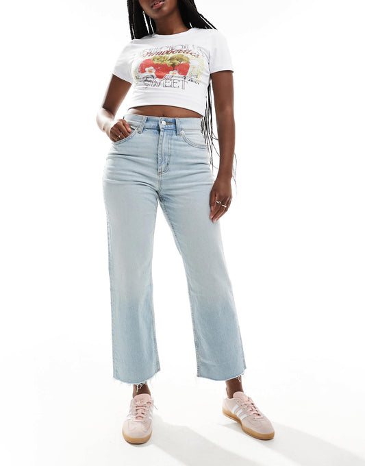 ASOS DESIGN ankle grazer straight leg jean in tinted bleach wash - LBLUE