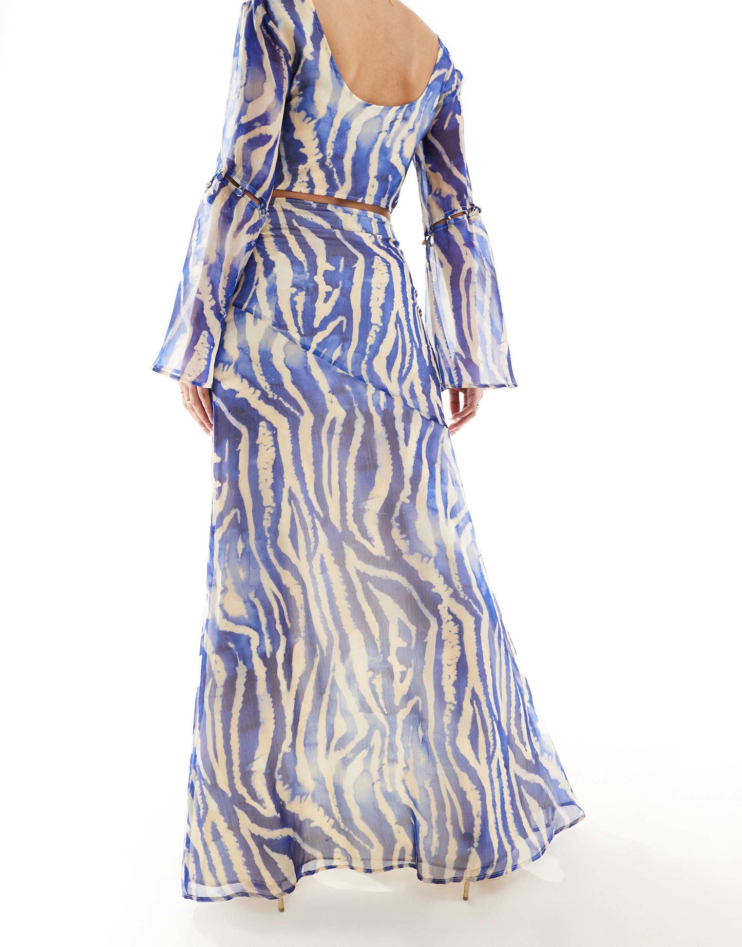 ASOS DESIGN split front button detail maxi skirt in blue zebra print co-ord