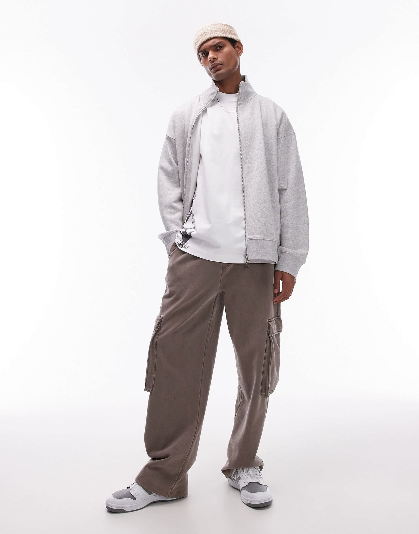 Topman premium heavyweight 2 pack full zip funnel sweatshirt in grey marl and black