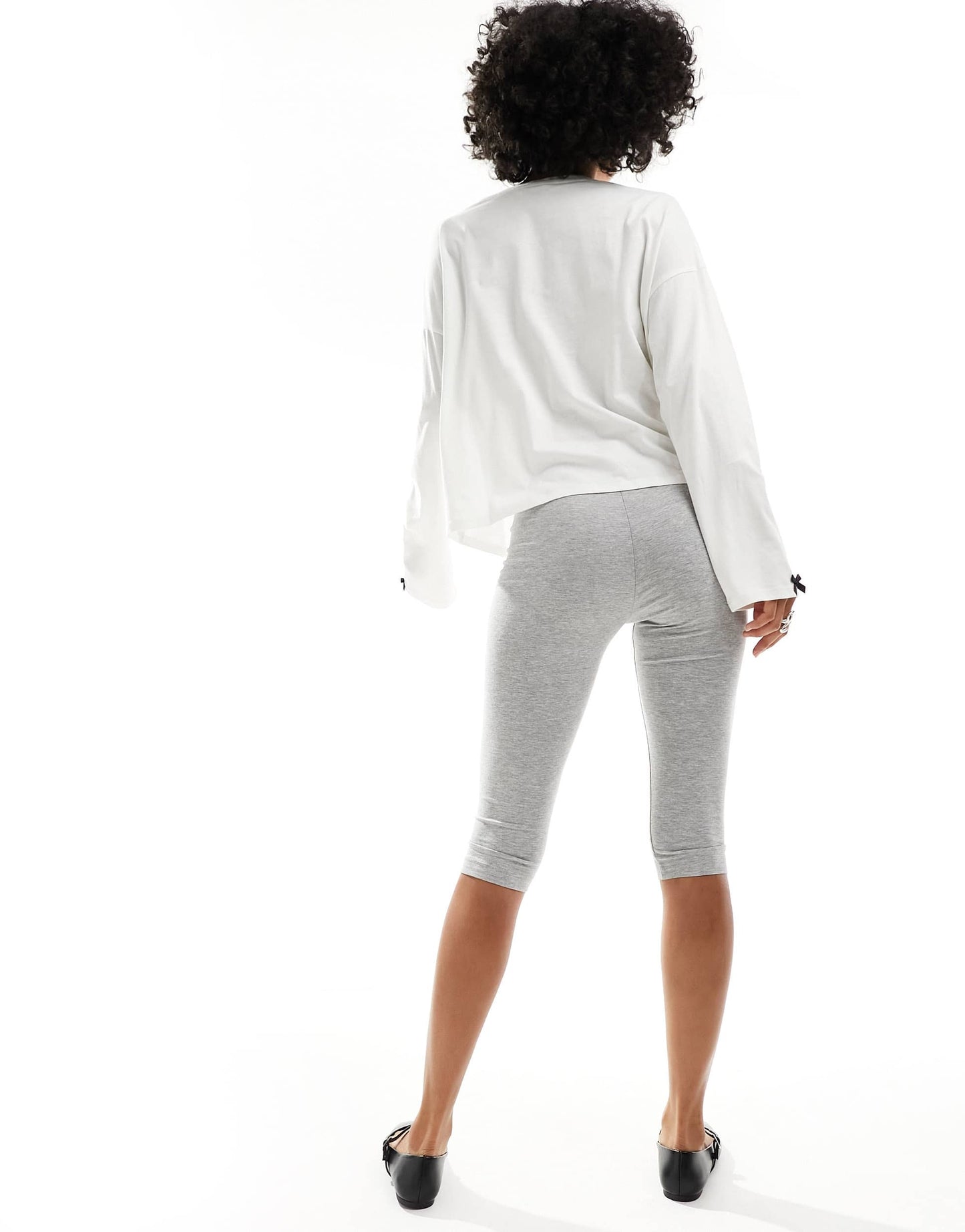 Monki stretch cropped capri pants in grey melange
