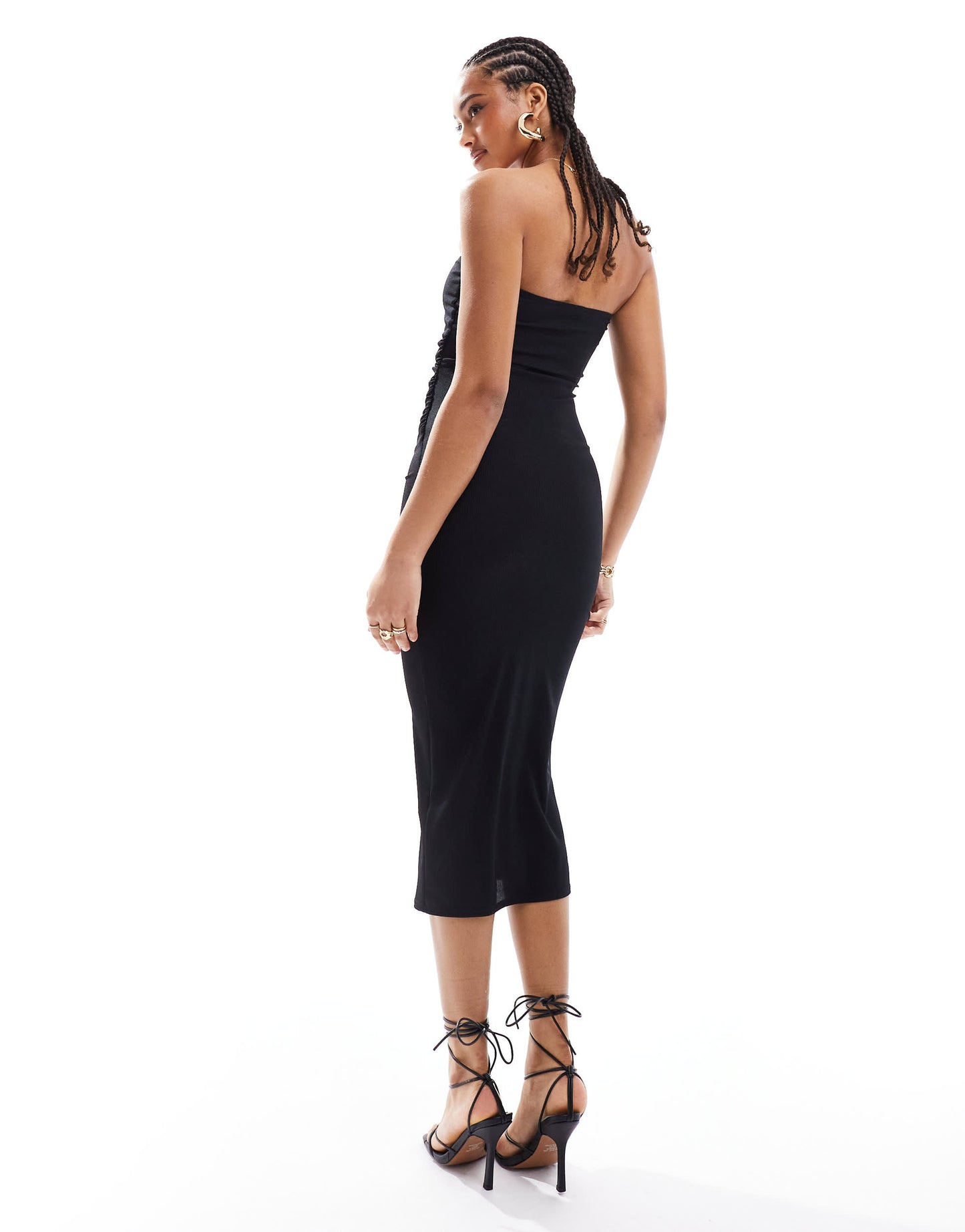 New Look ribbed bandeau midi dress in black