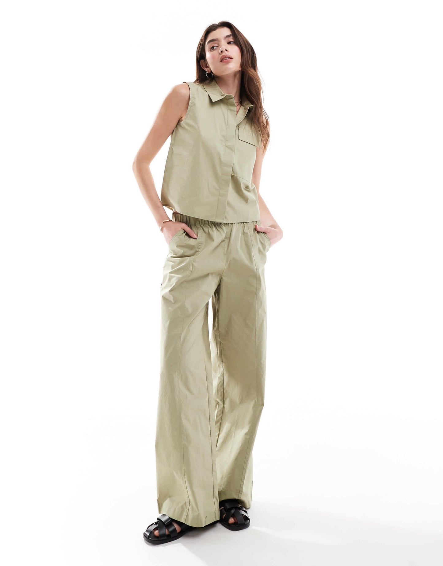 JDY wide leg trouser co-ord in sage green