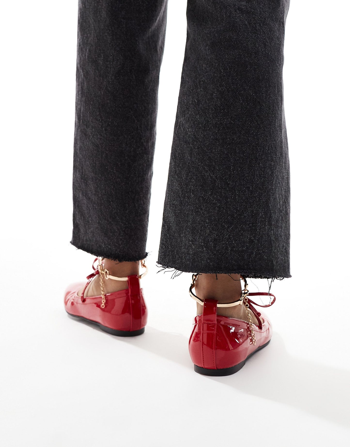 Simmi London Wide Fit Abbie Bow ballet flats with ruch detail and removable anklet in red