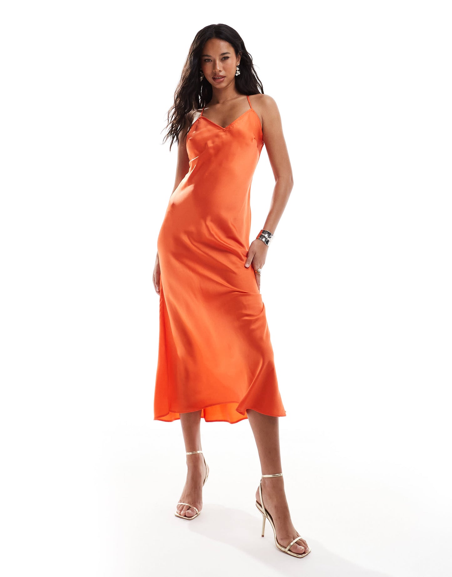 New Look open back satin maxi dress in red