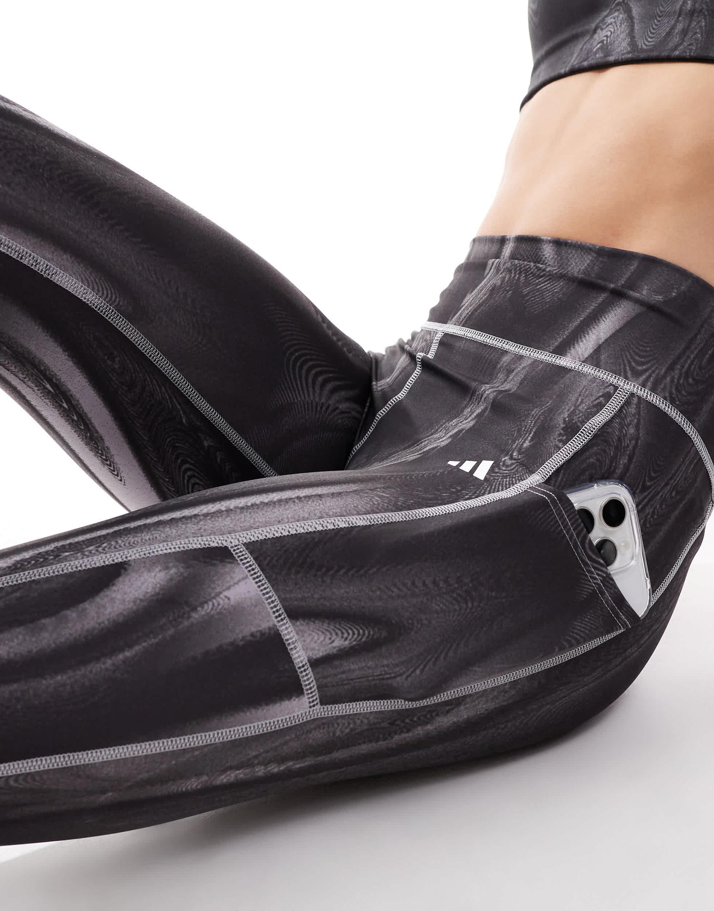adidas Training leggings with phone pocket in grey print