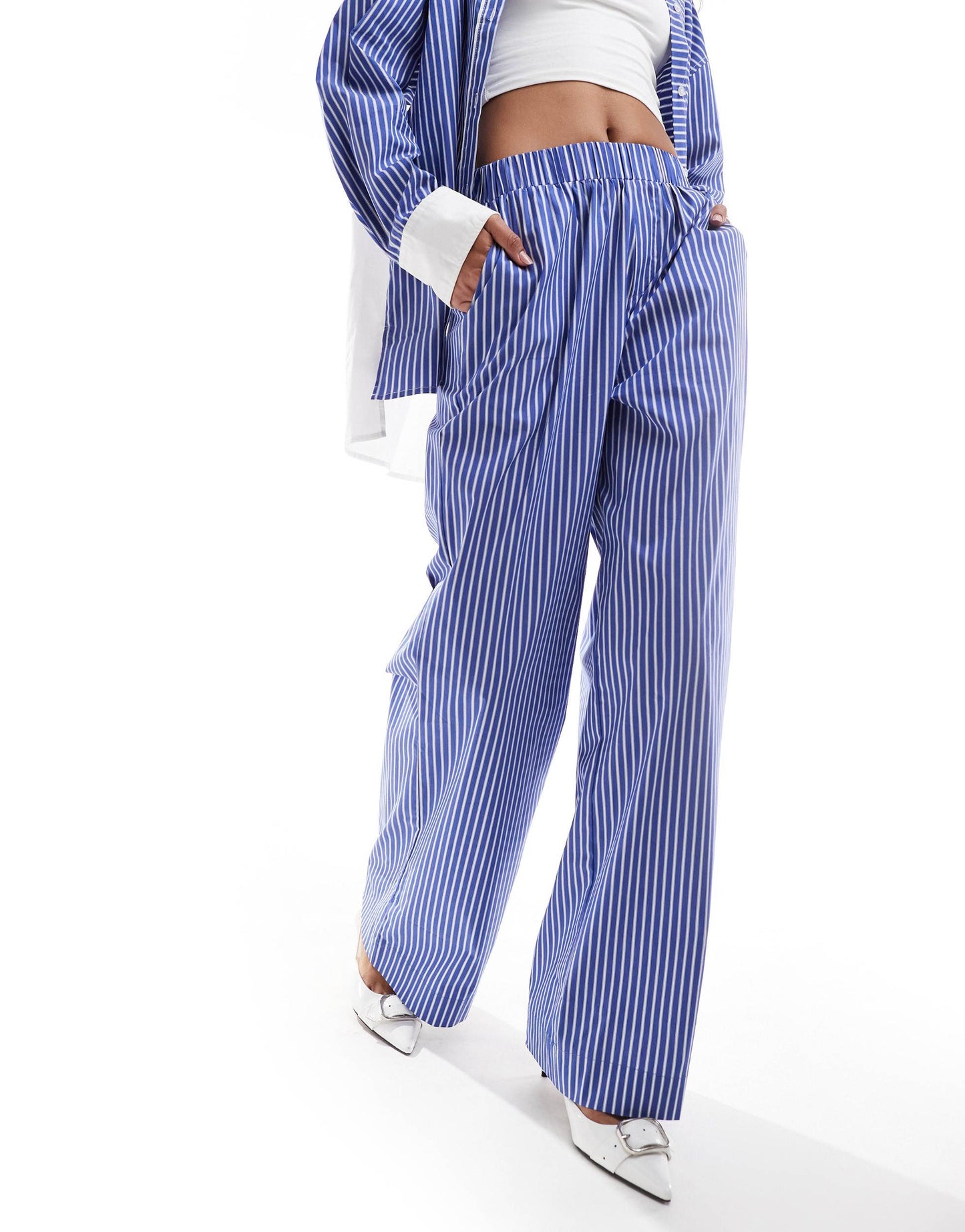 Emory Park stripe wide leg trousers co-ord in blue