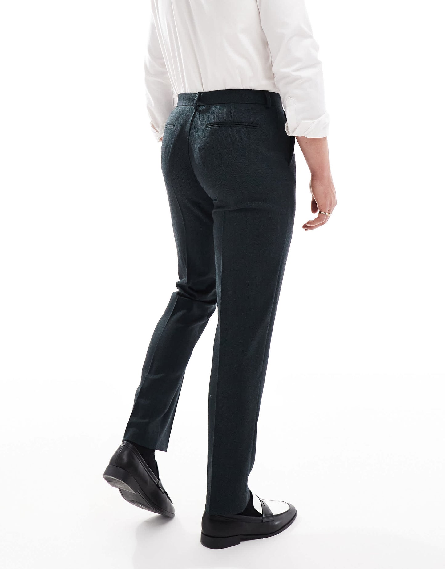 ASOS DESIGN slim fit wool mix suit trouser in herringbone in dark green