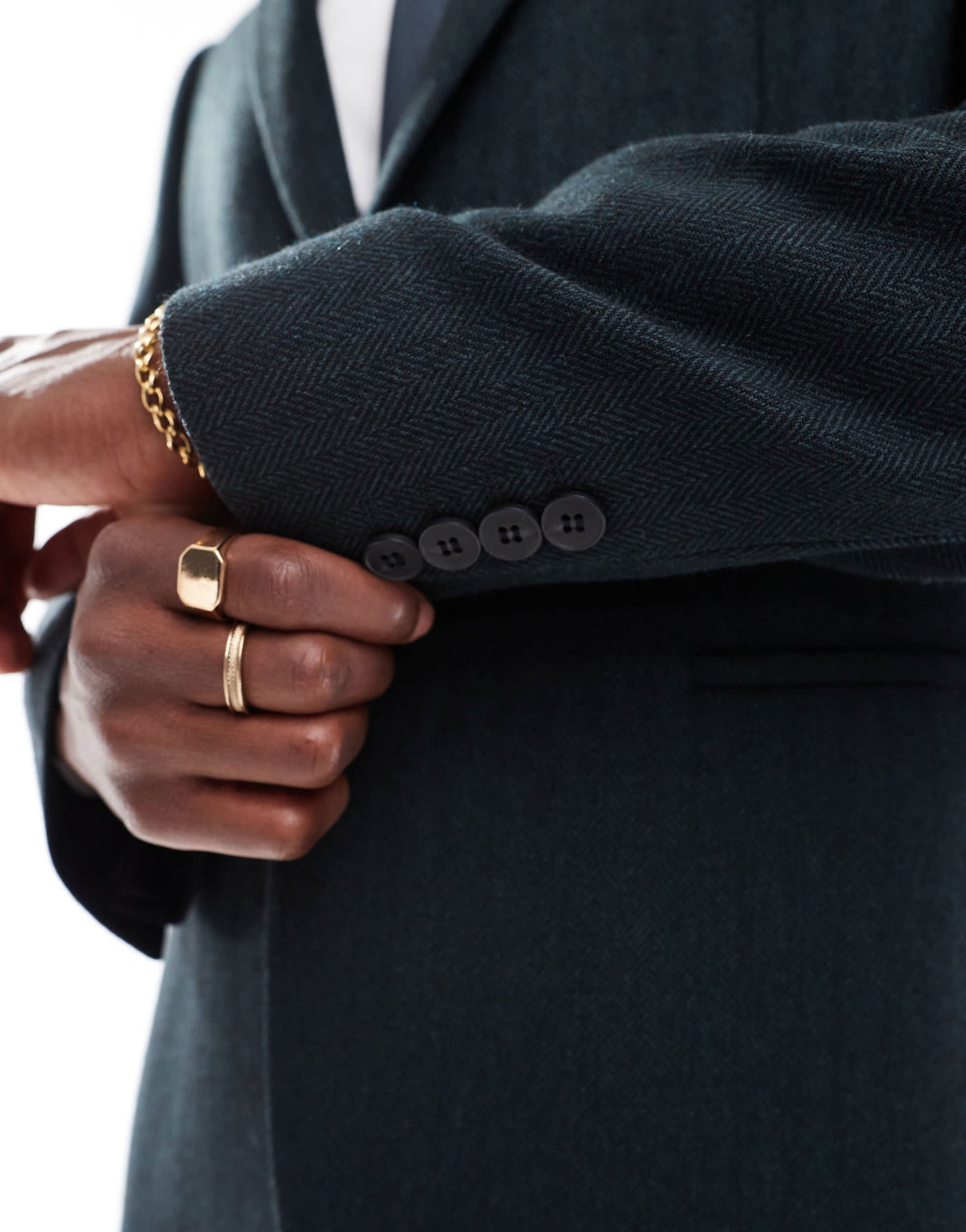 ASOS DESIGN slim fit wool mix suit jacket in herringbone in dark green