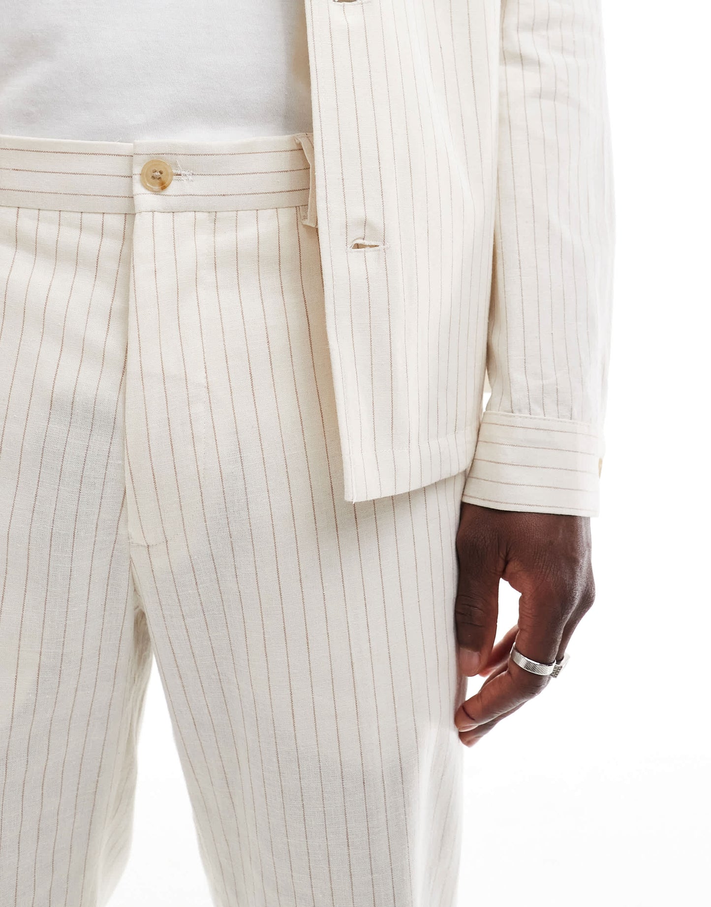 Jack & Jones Premium linen mix casual suit trouser in ecru stripe