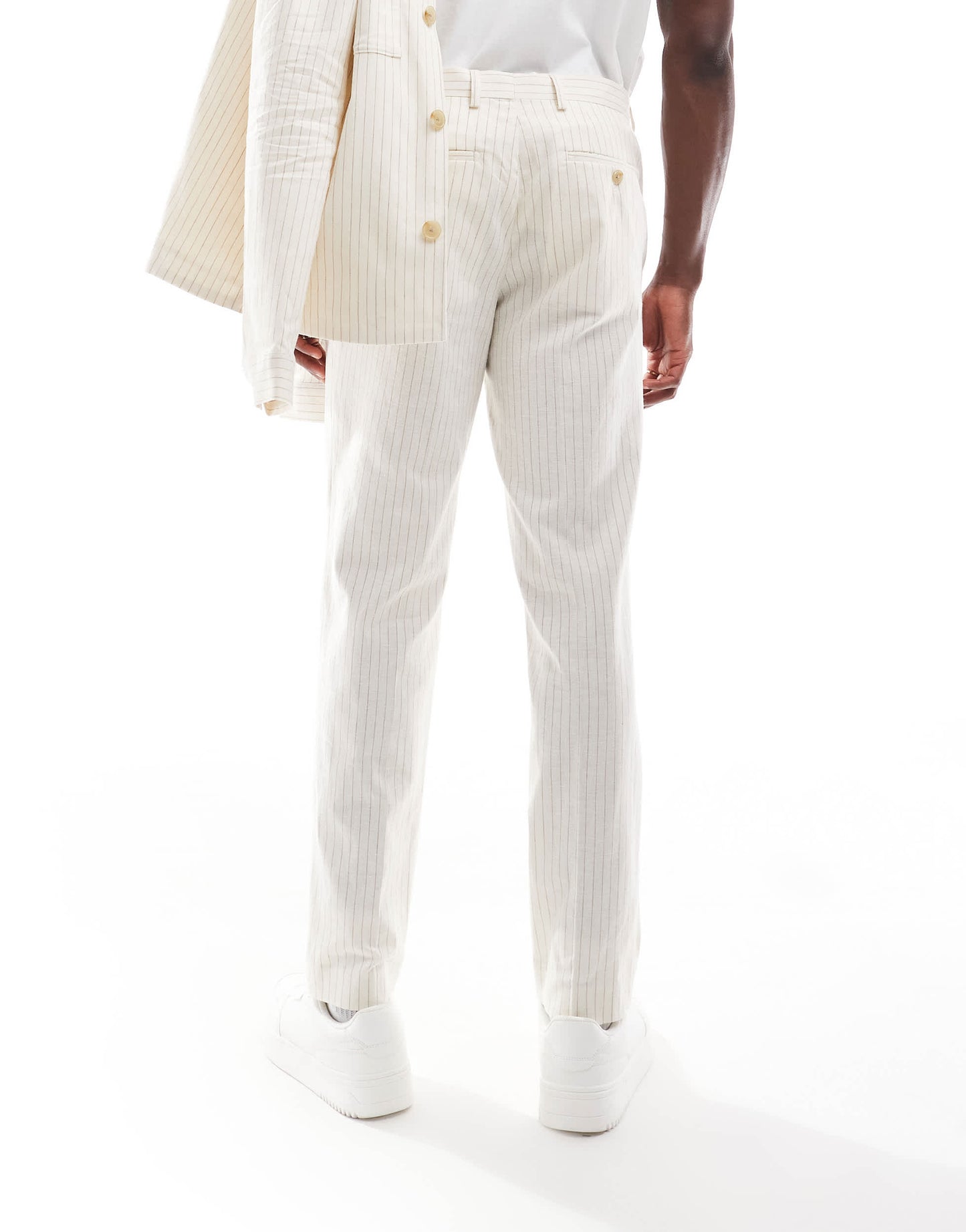 Jack & Jones Premium linen mix casual suit trouser in ecru stripe