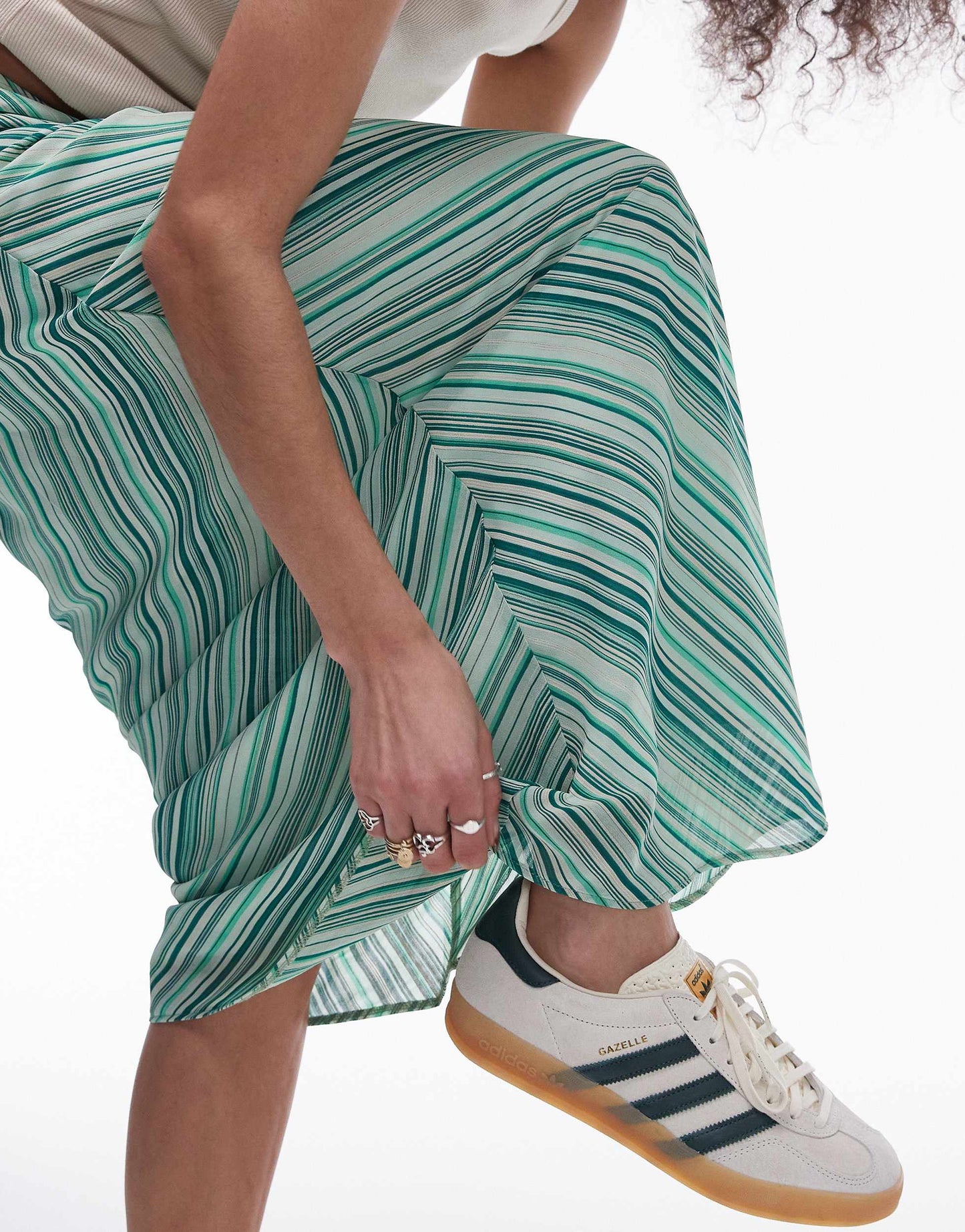 Topshop georgette maxi skirt in green diagonal stripe