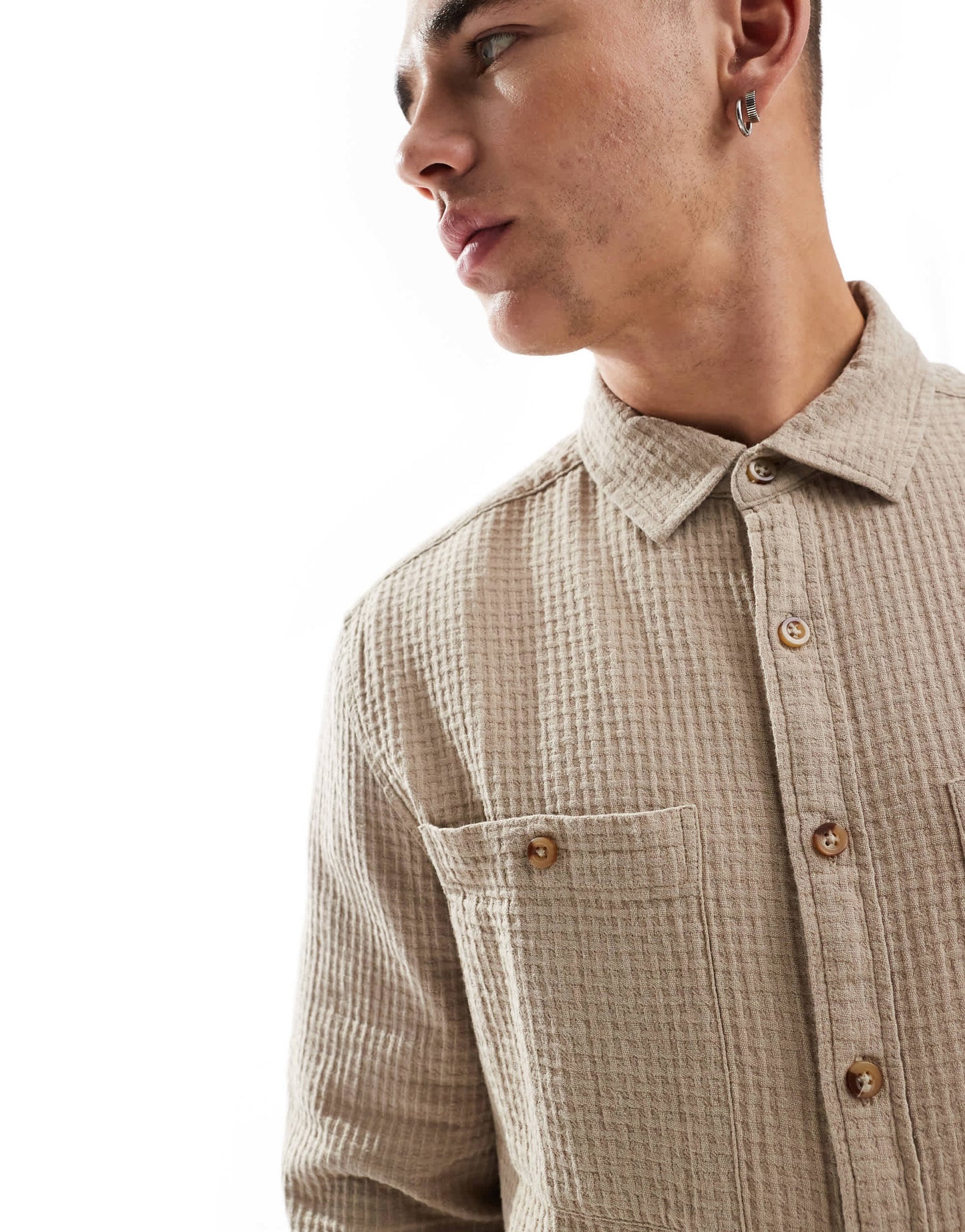 ASOS DESIGN overshirt in waffle in stone