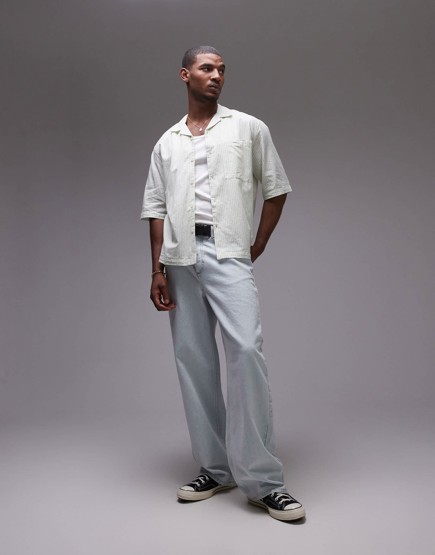 Topman short sleeve boxy striped shirt in ecru