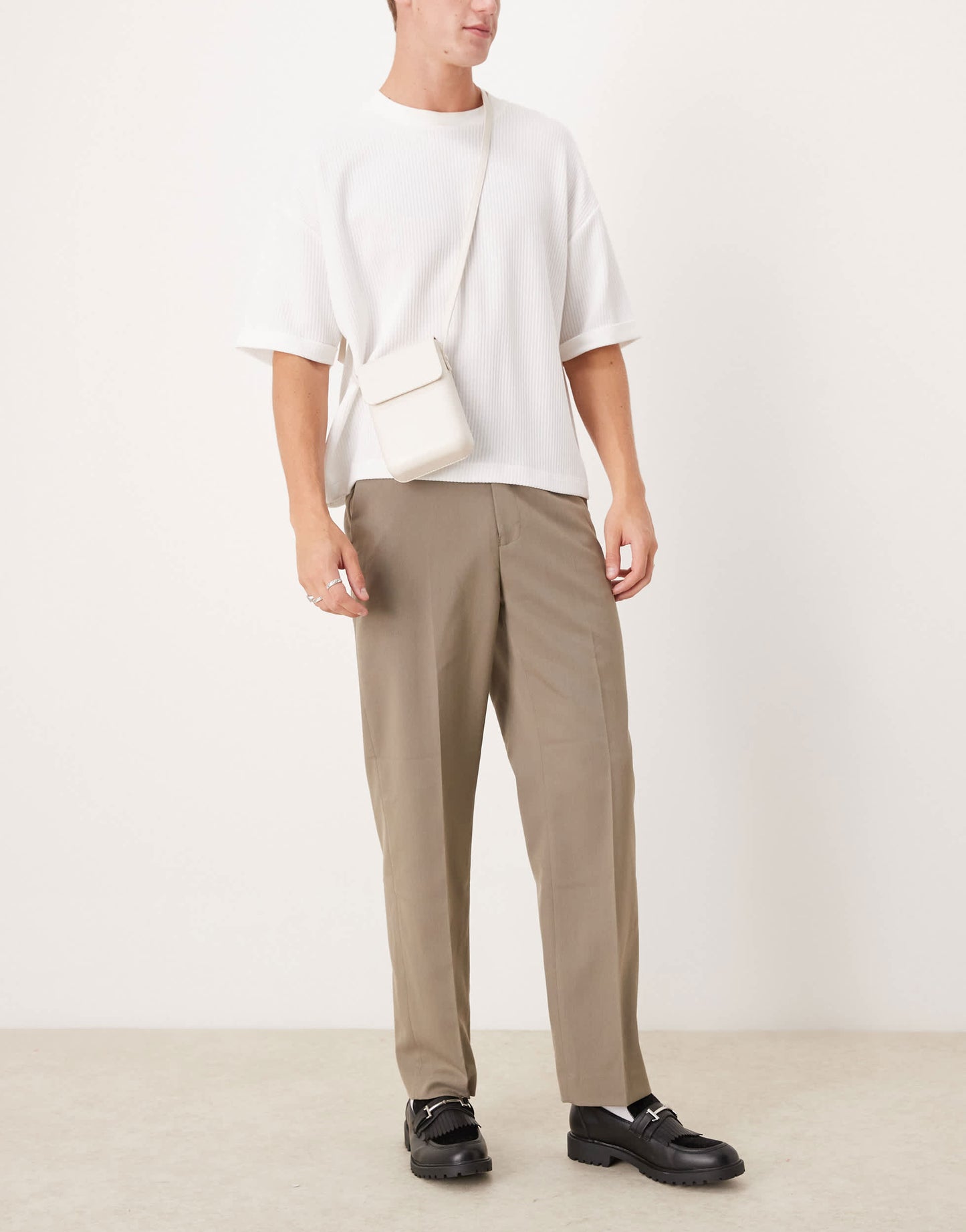 ASOS DESIGN smart straight leg herringbone trousers in light brown