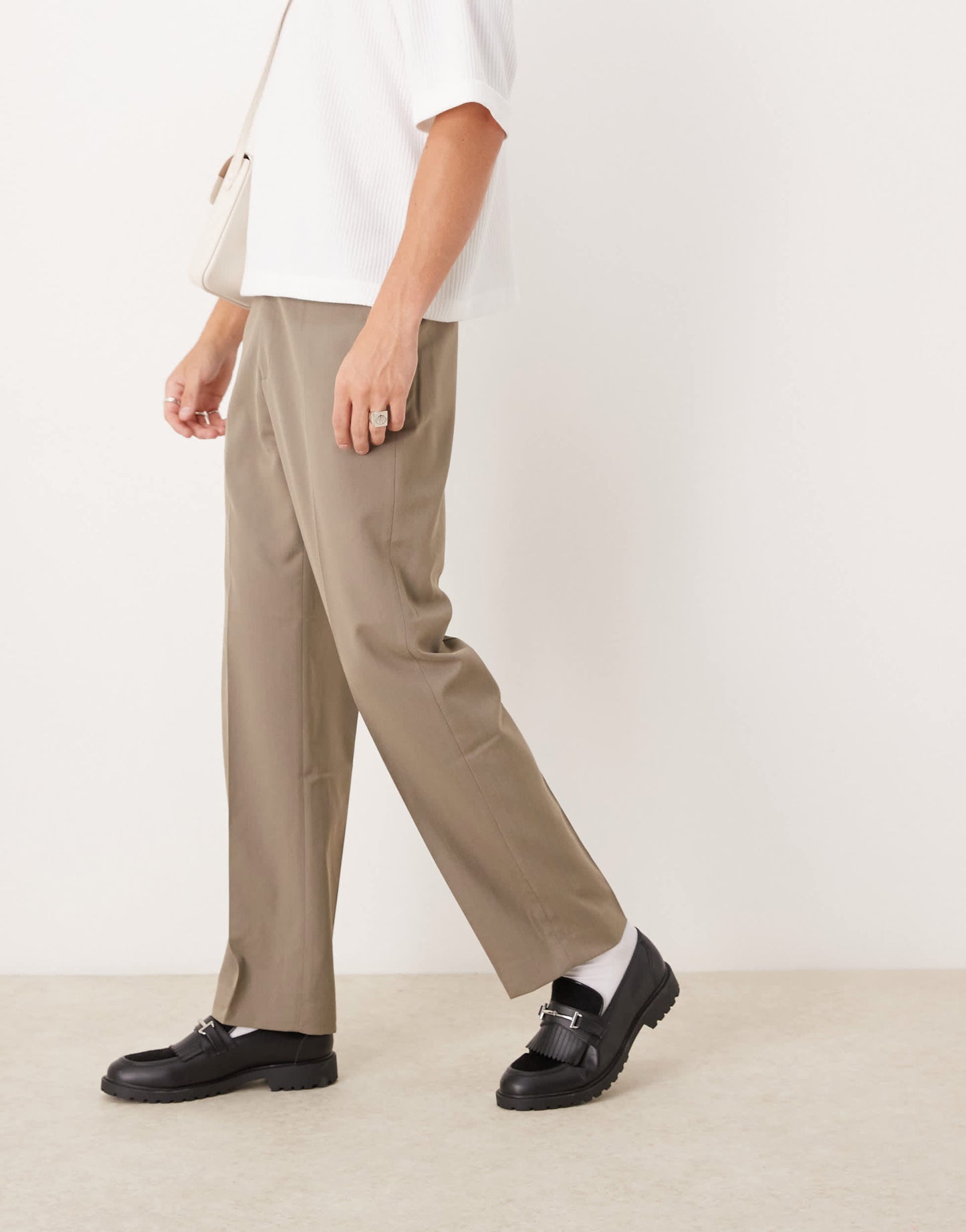 ASOS DESIGN smart straight leg herringbone trousers in light brown
