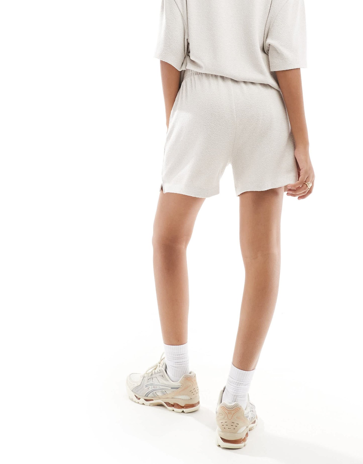ASOS DESIGN textured knit longline short in stone