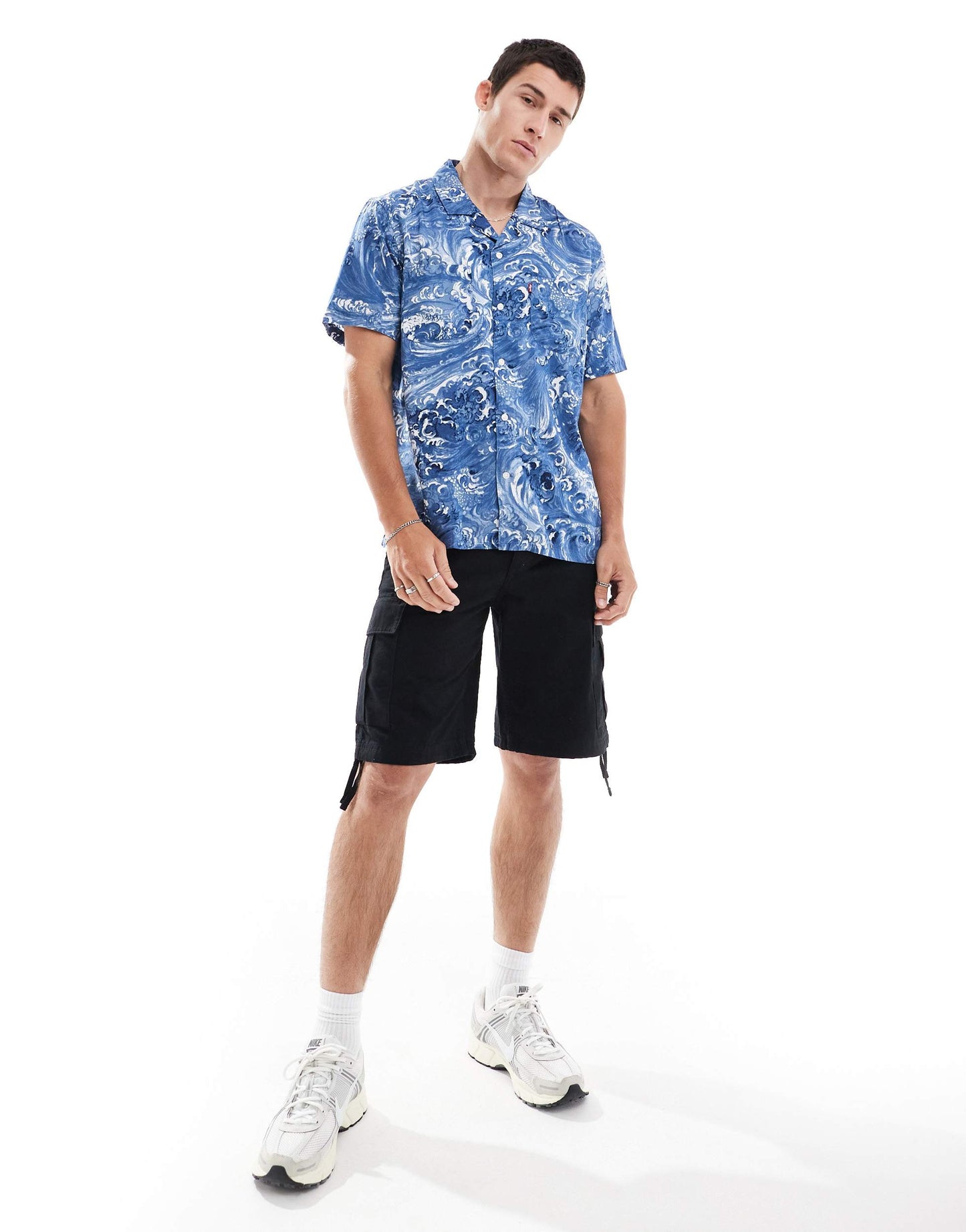 Levi's short sleeve waves print revere collar relaxed fit camper shirt  in navy