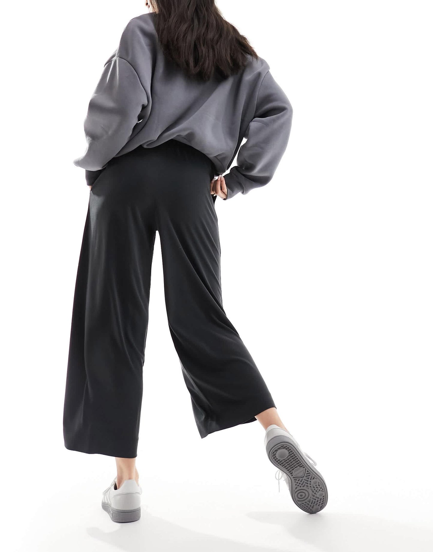 Monki Cilla cropped wide leg trousers in black