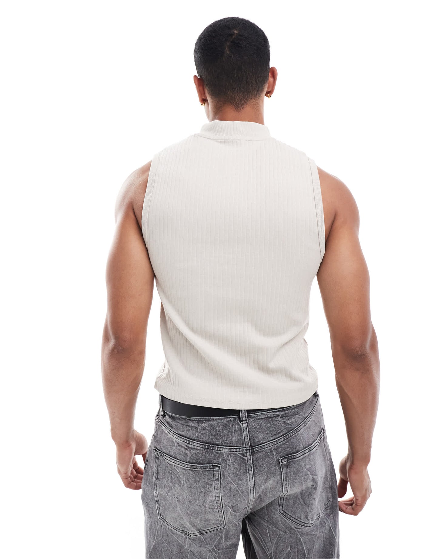 ASOS DESIGN muscle fit rib tank with double ended zip in stone