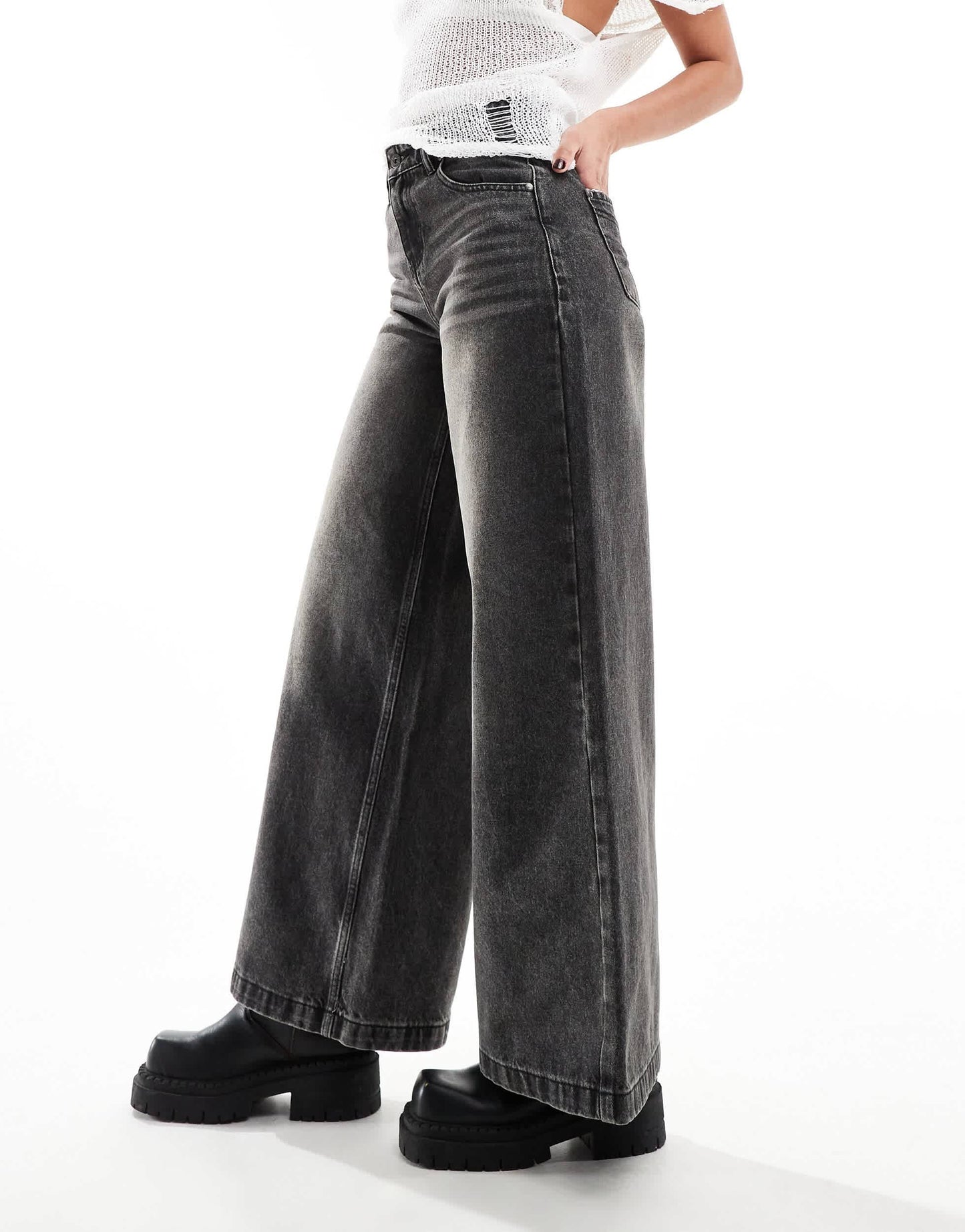 The Ragged Priest low rise release jeans in Y2K grey wash