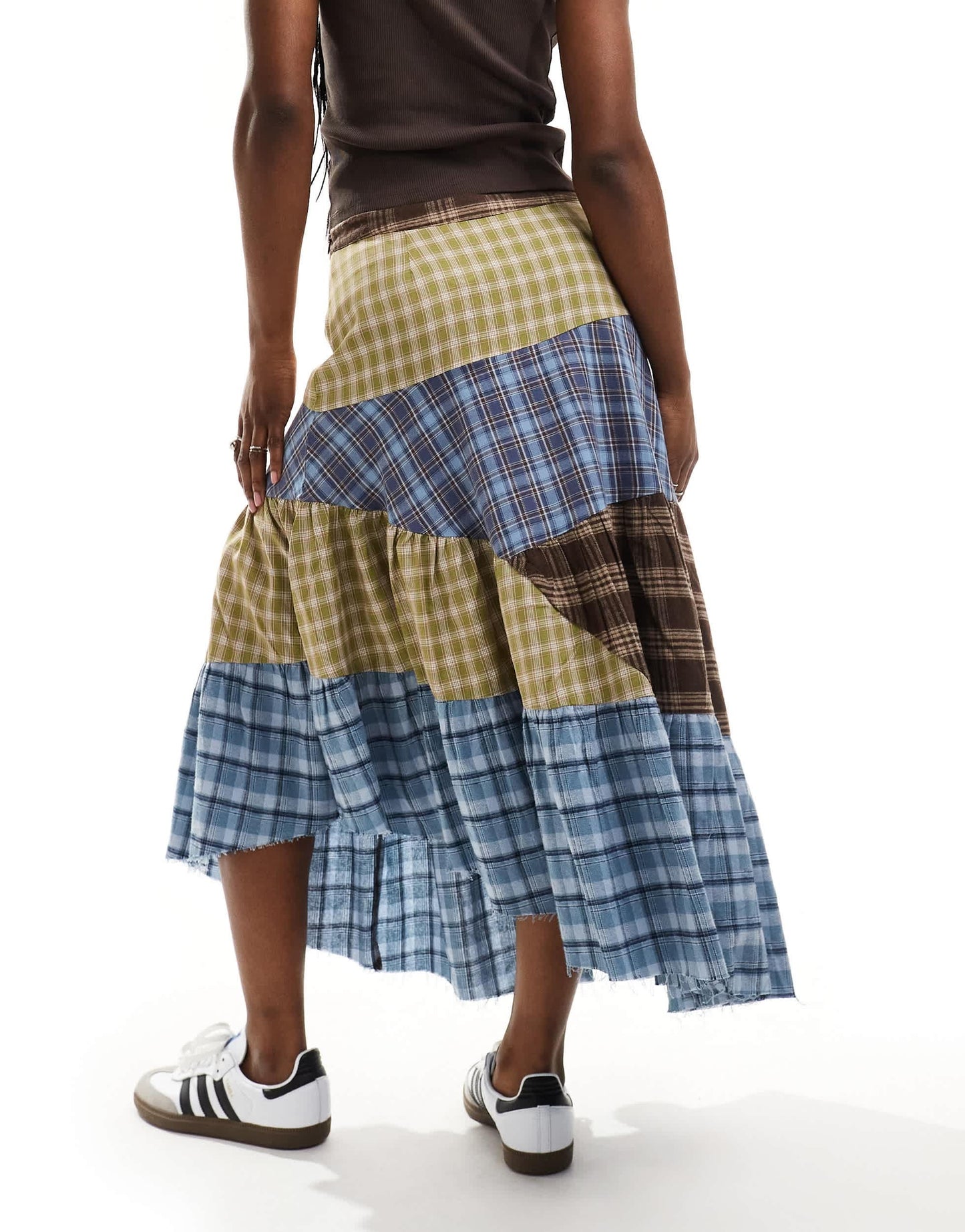 The Ragged Priest Y2K boho maxi skirt in mix check