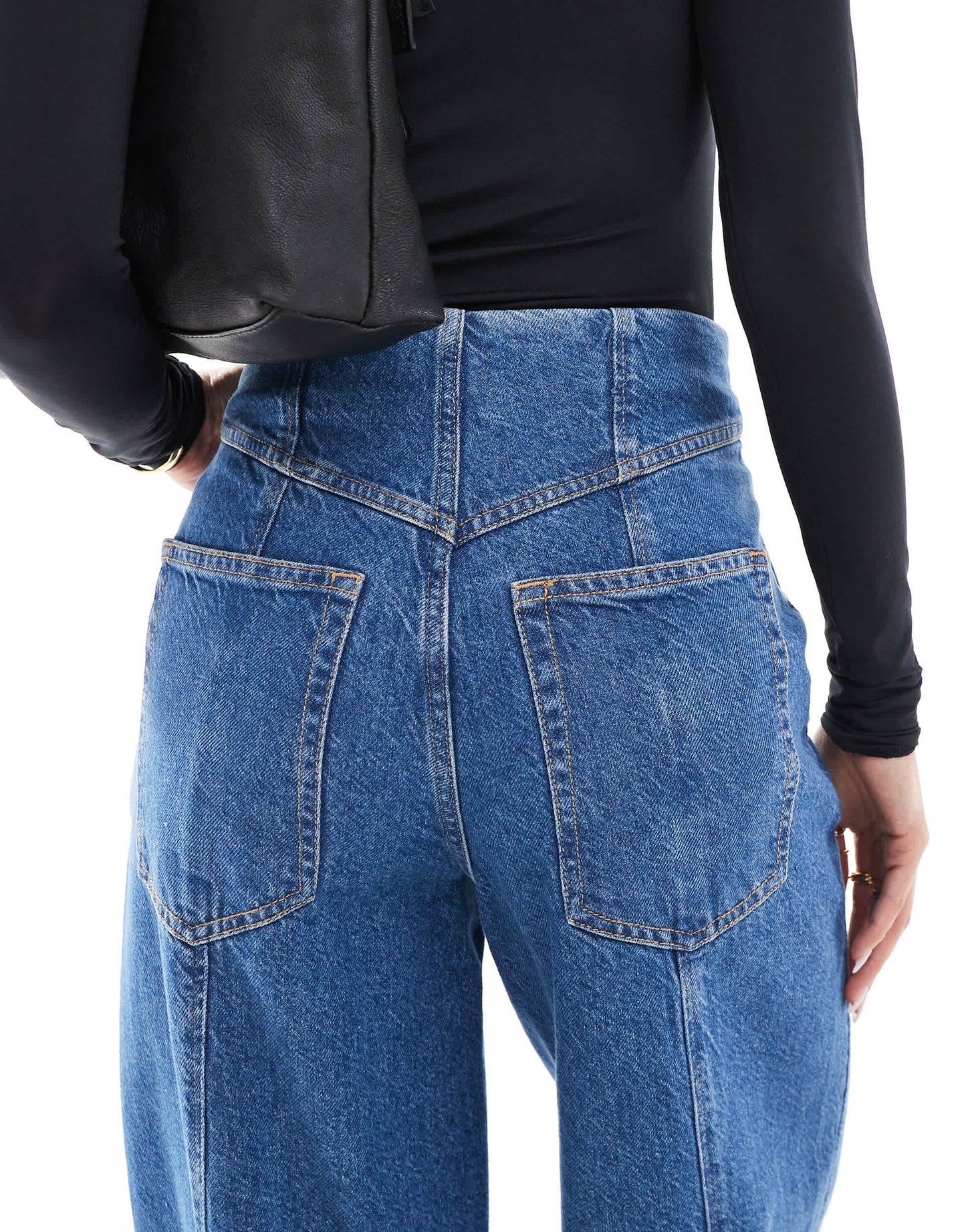 & Other Stories high waist tapered barrel leg jeans in mid blue