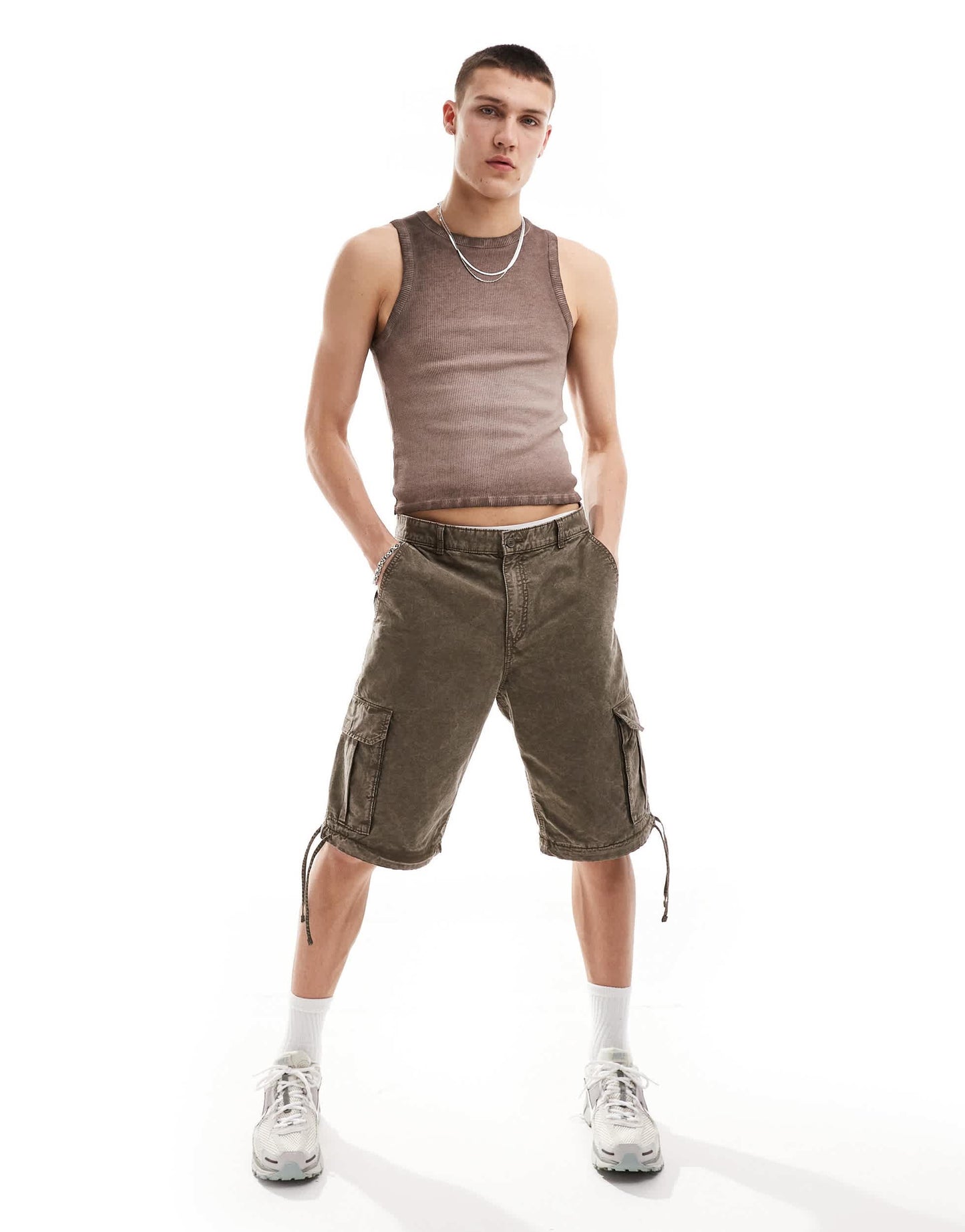 COLLUSION  waffle muscle festival vest in brown with oil wash and tattoo print