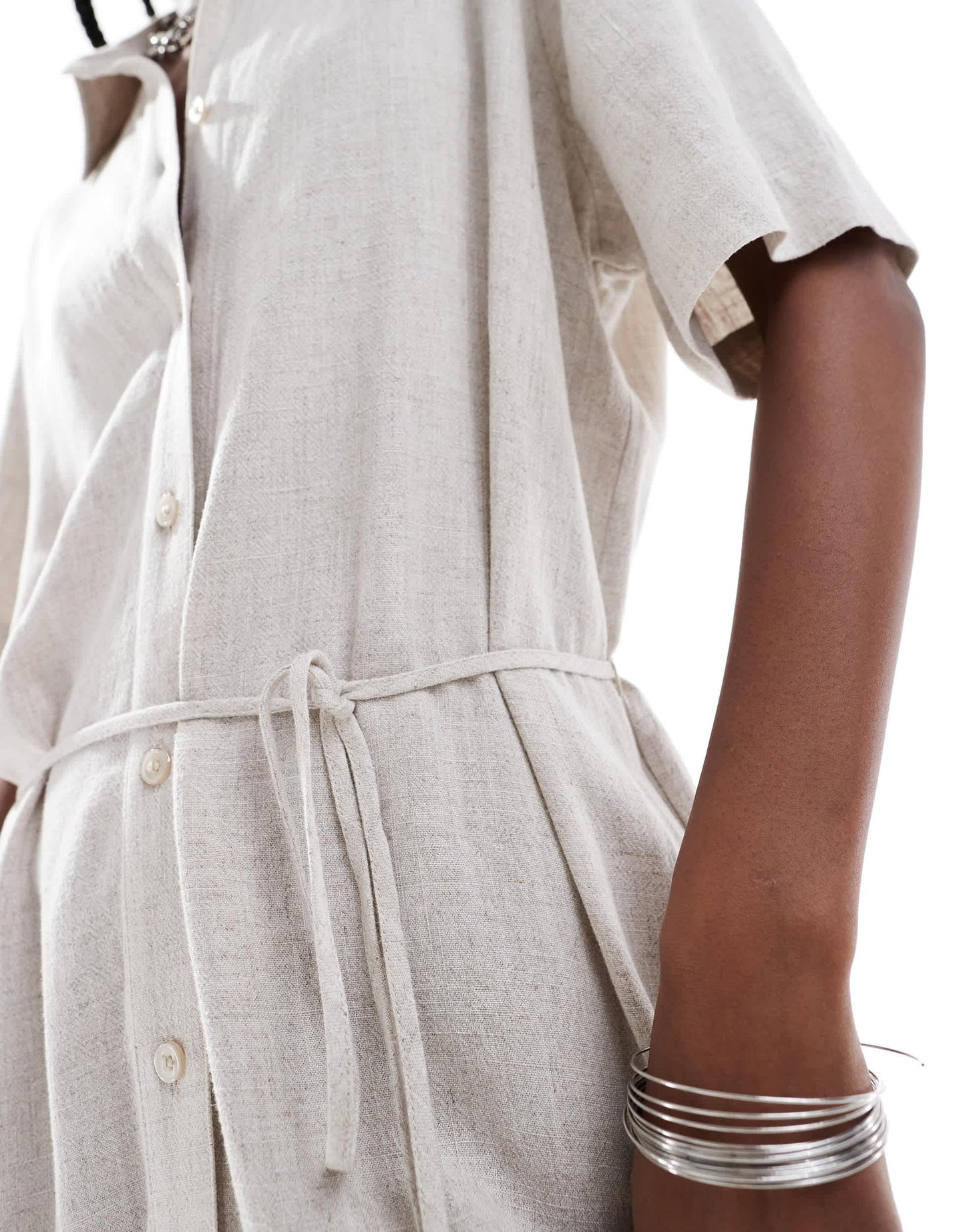 Weekday Carla linen mix midi shirt dress in off-white