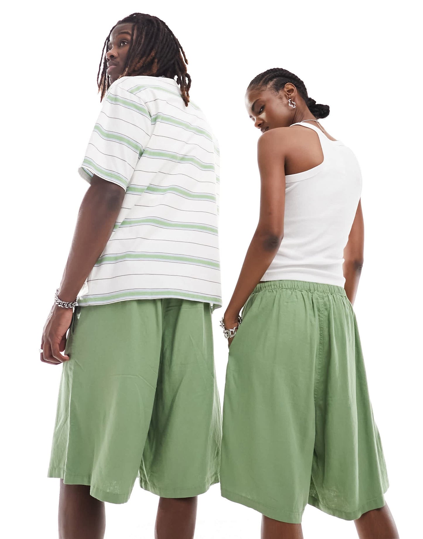 Weekday Unisex Patrik linen shorts in green exclusive to ASOS