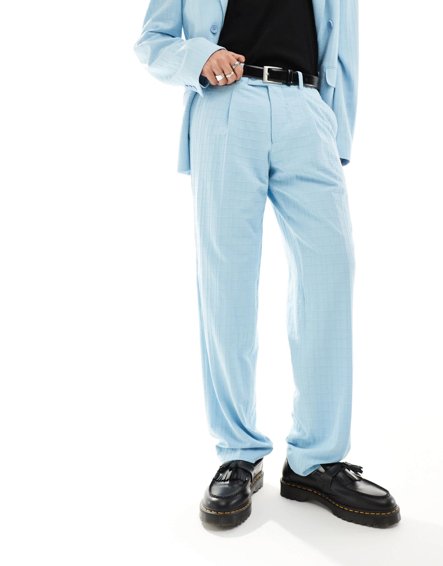 Viggo zidan printed oversized suit trousers in baby blue