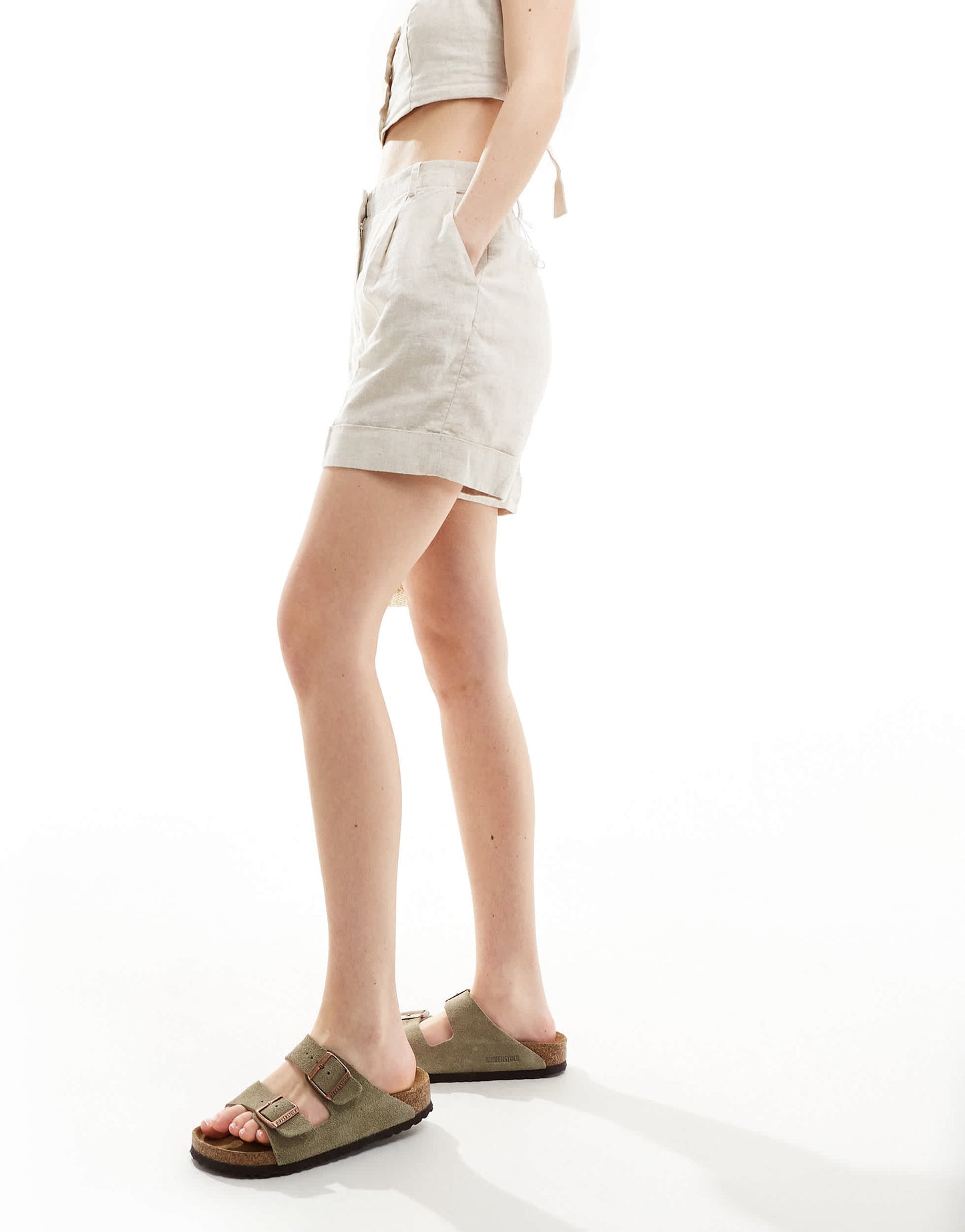 & Other Stories tailored linen shorts in beige