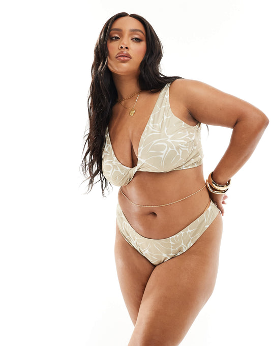 ASOS DESIGN Curve twist front crop bikini top in tonal floral